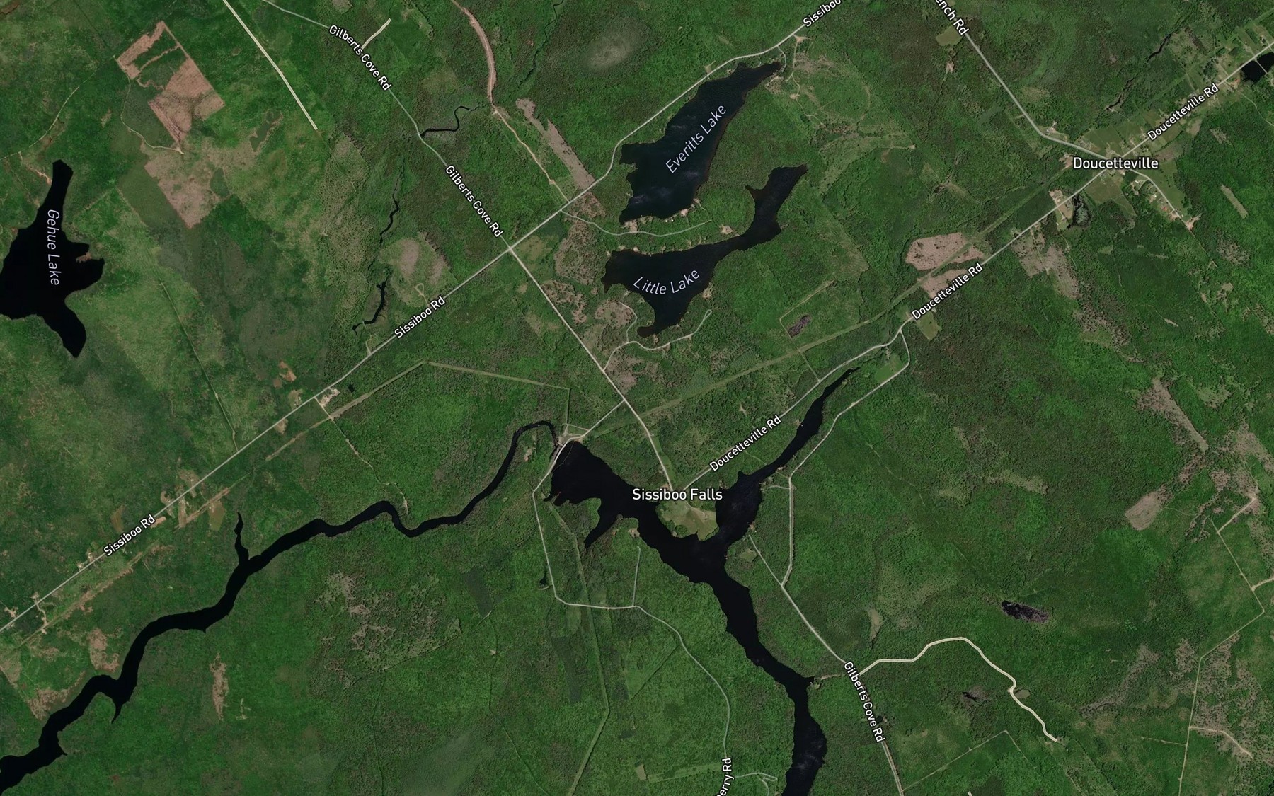 Satellite map of the Mistake River