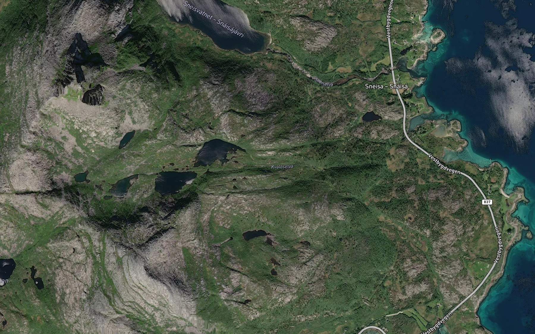 Satellite map of the Kvaloselva