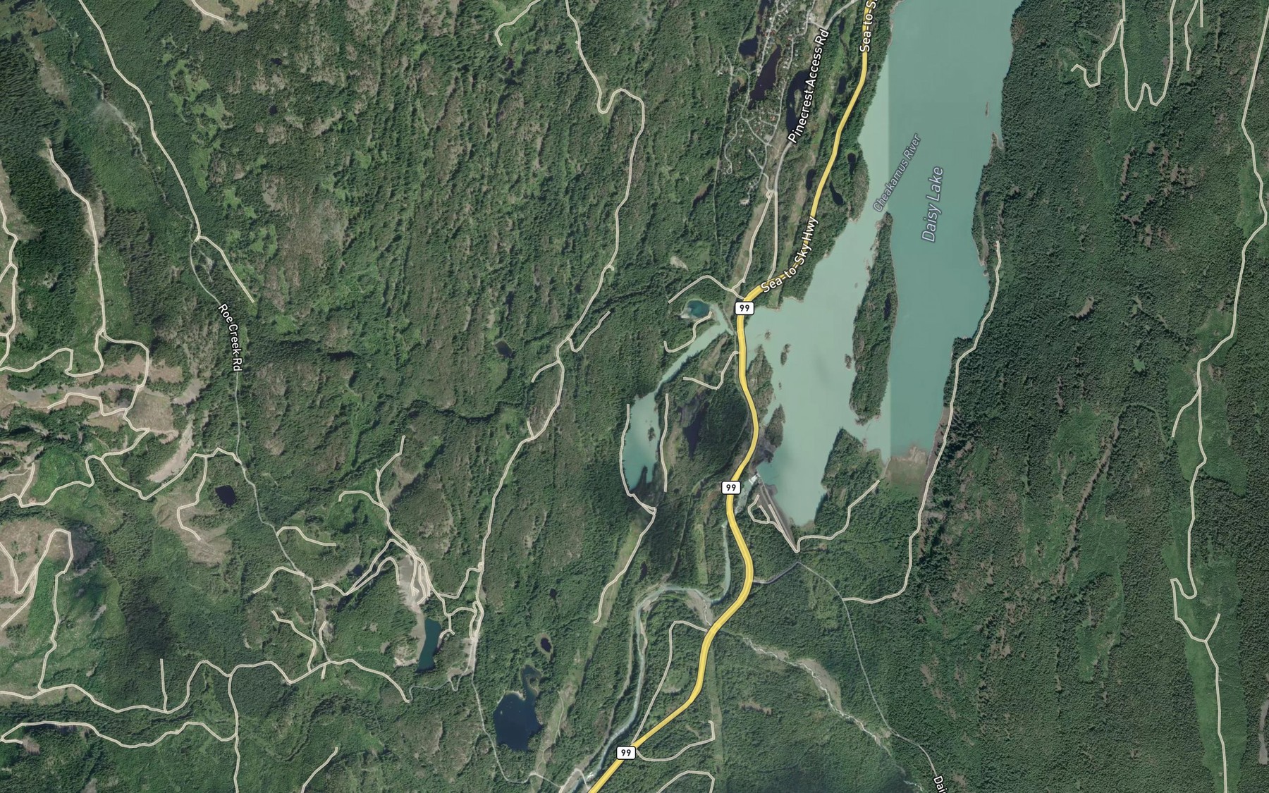 Satellite map of the Roe Creek