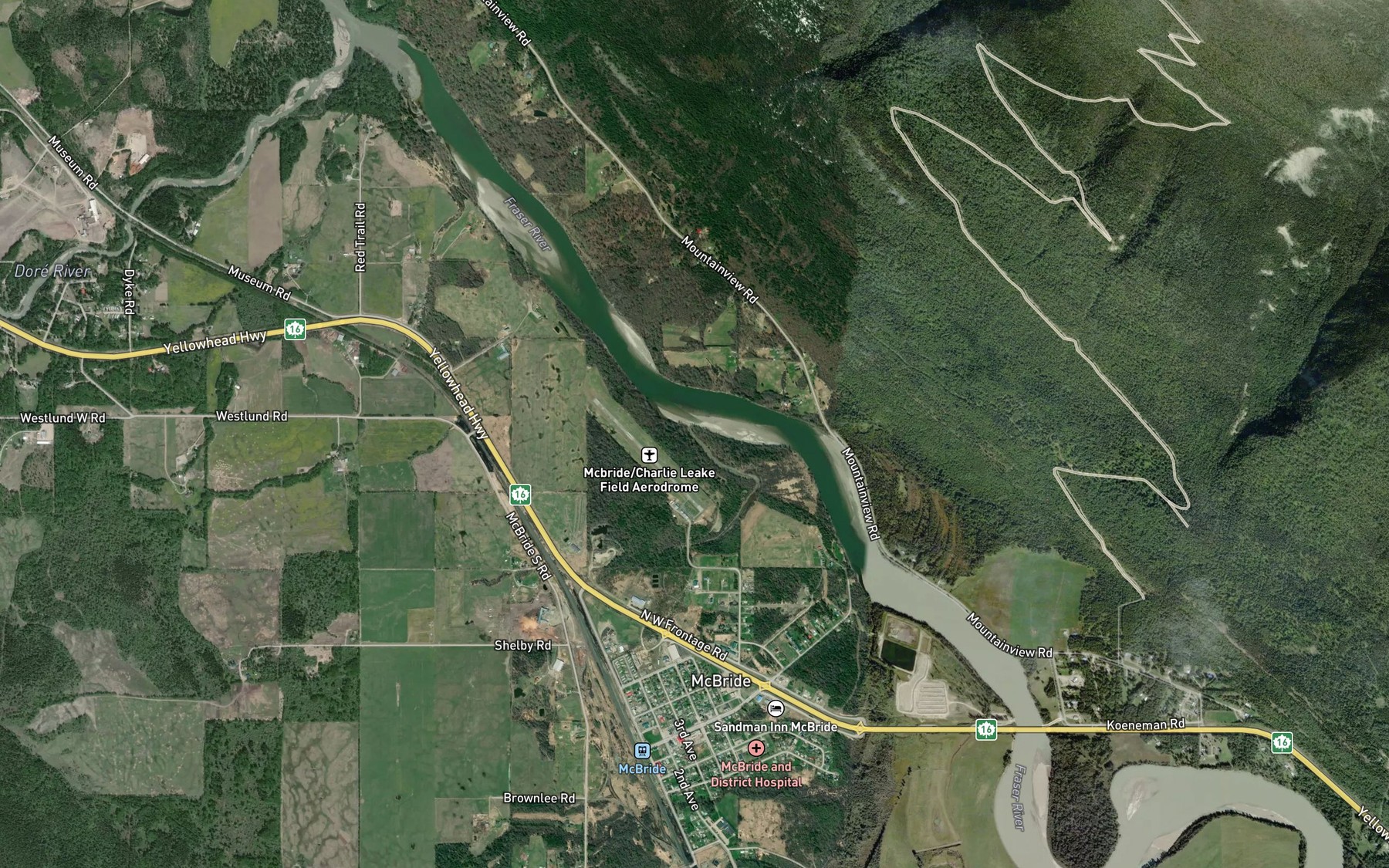 Satellite map of the Shelby Creek