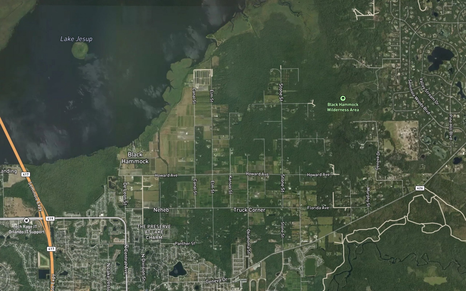 Satellite map of the Kansas Sweetwater Canal