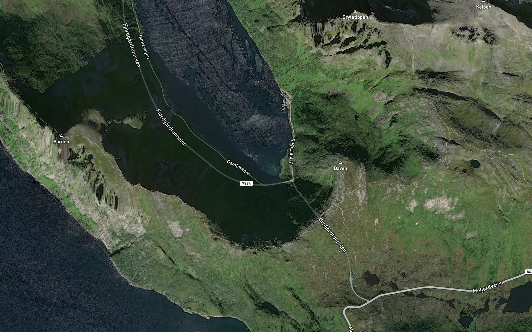 Satellite map of the Ornfjordbotnen