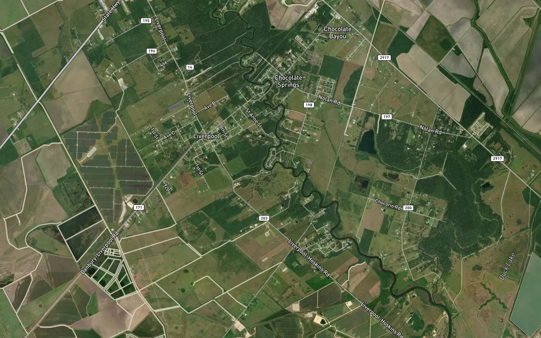 Satellite map of the Corner Bayou