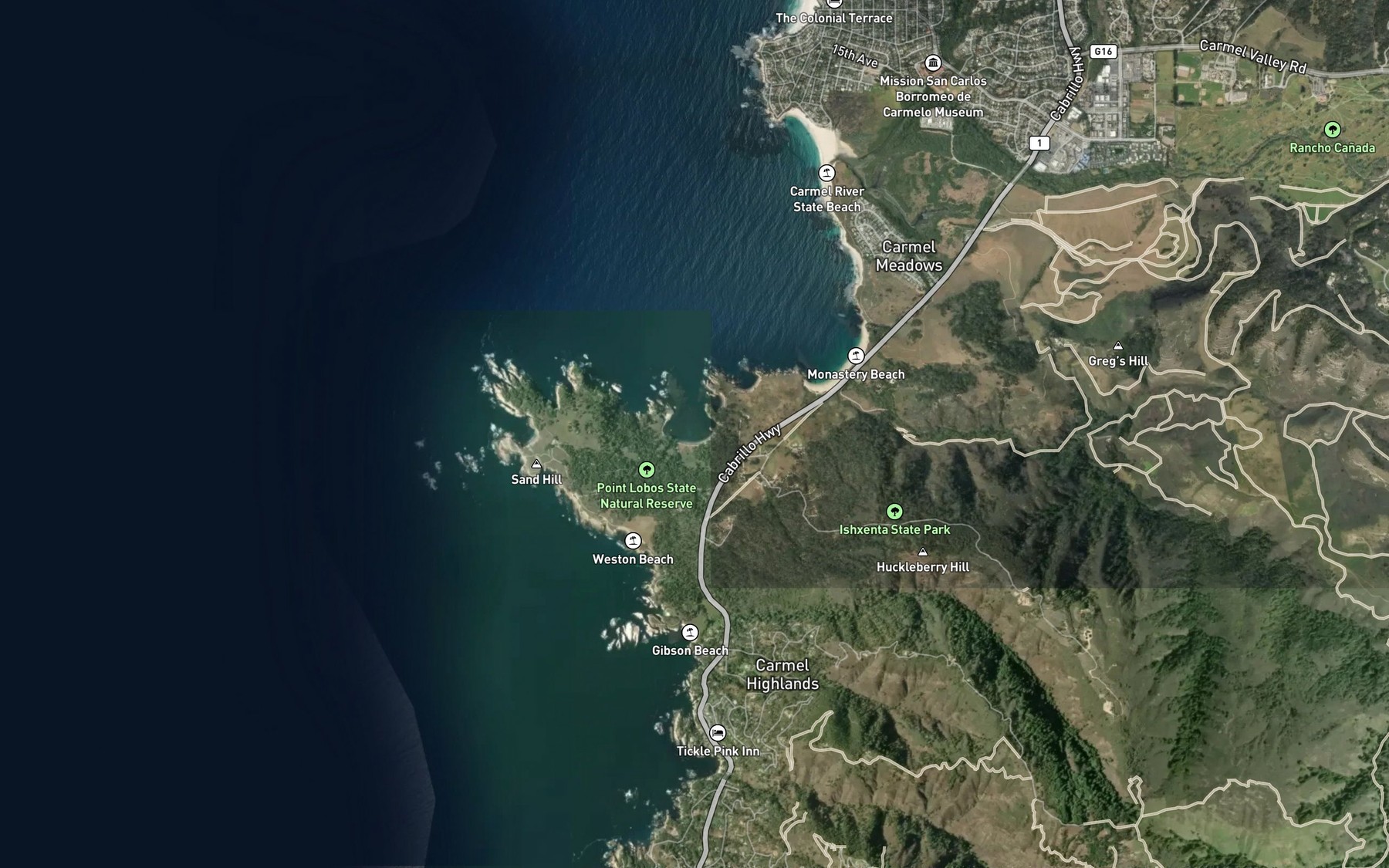 Satellite map of the Carmel Cove