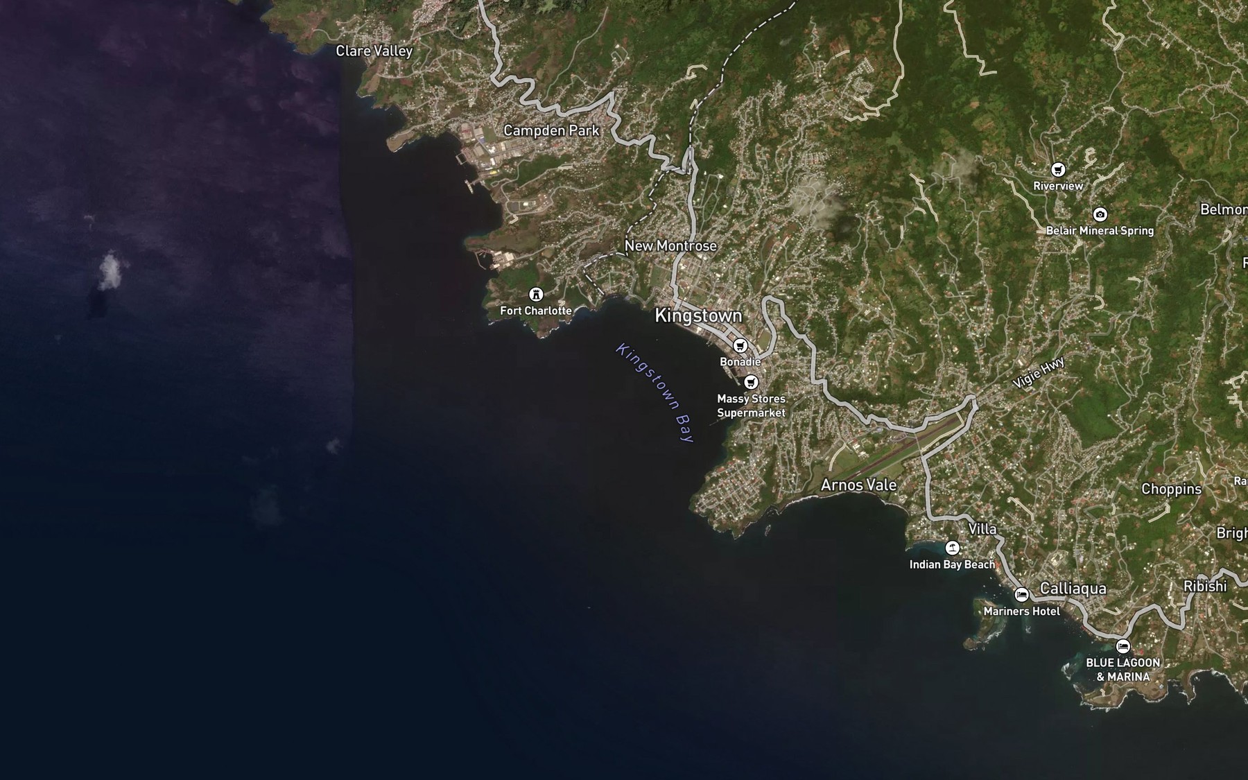 Satellite map of the Kingstown Bay