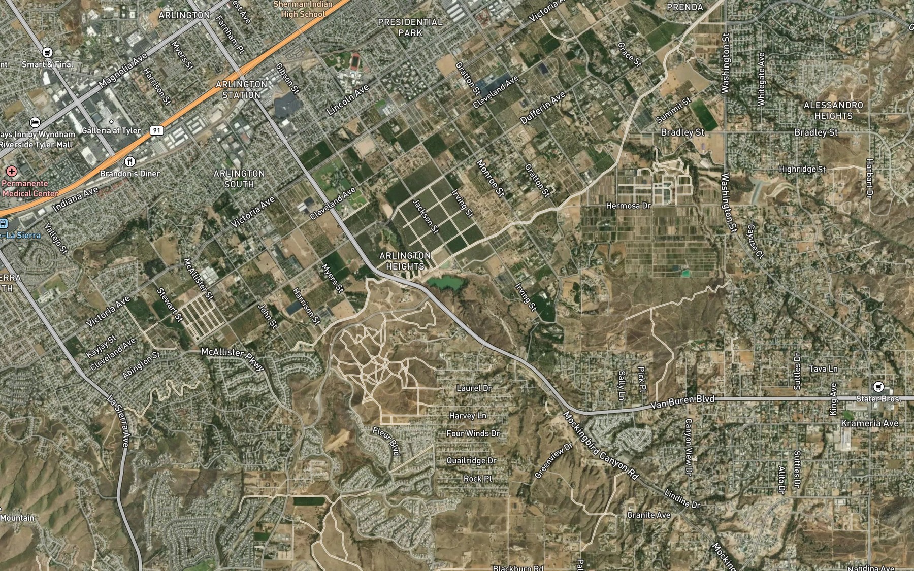Satellite map of the Mockingbird Reservoir