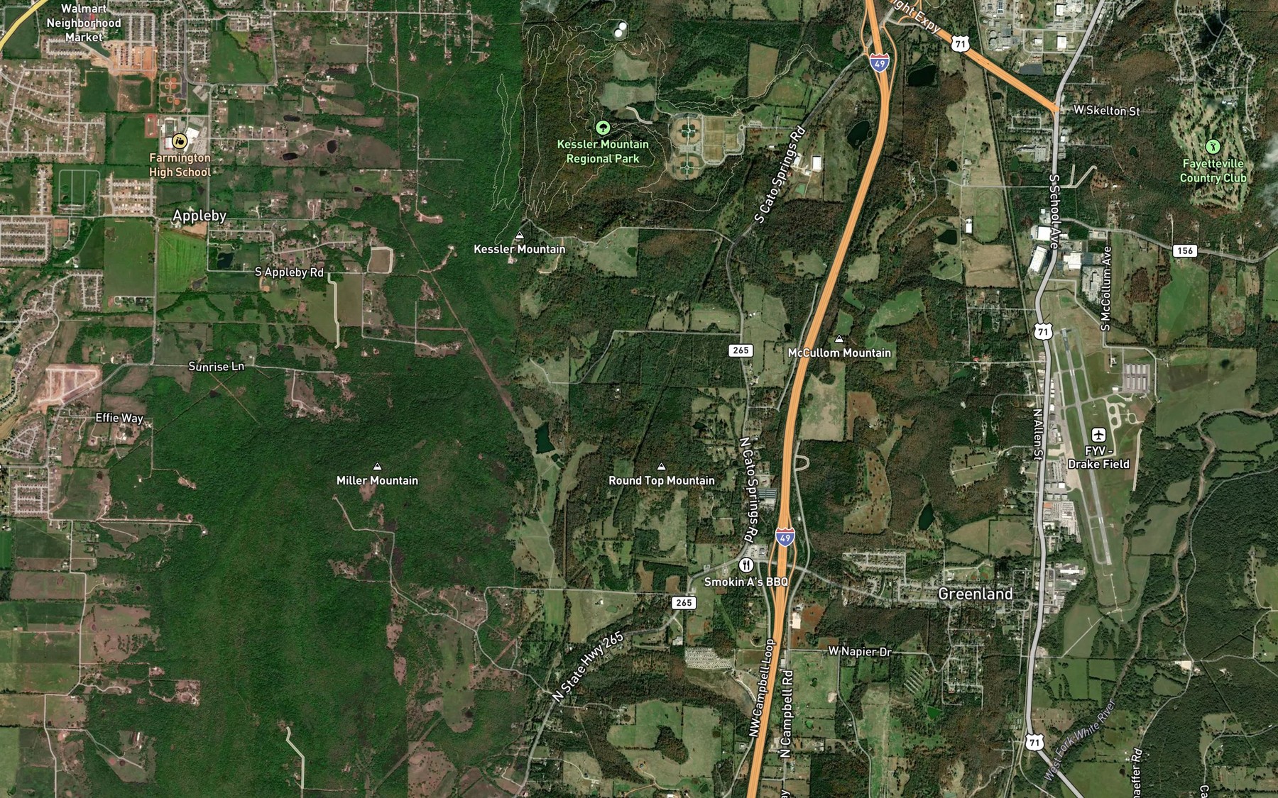 Satellite map of the Arkansas Noname 350 Reservoir