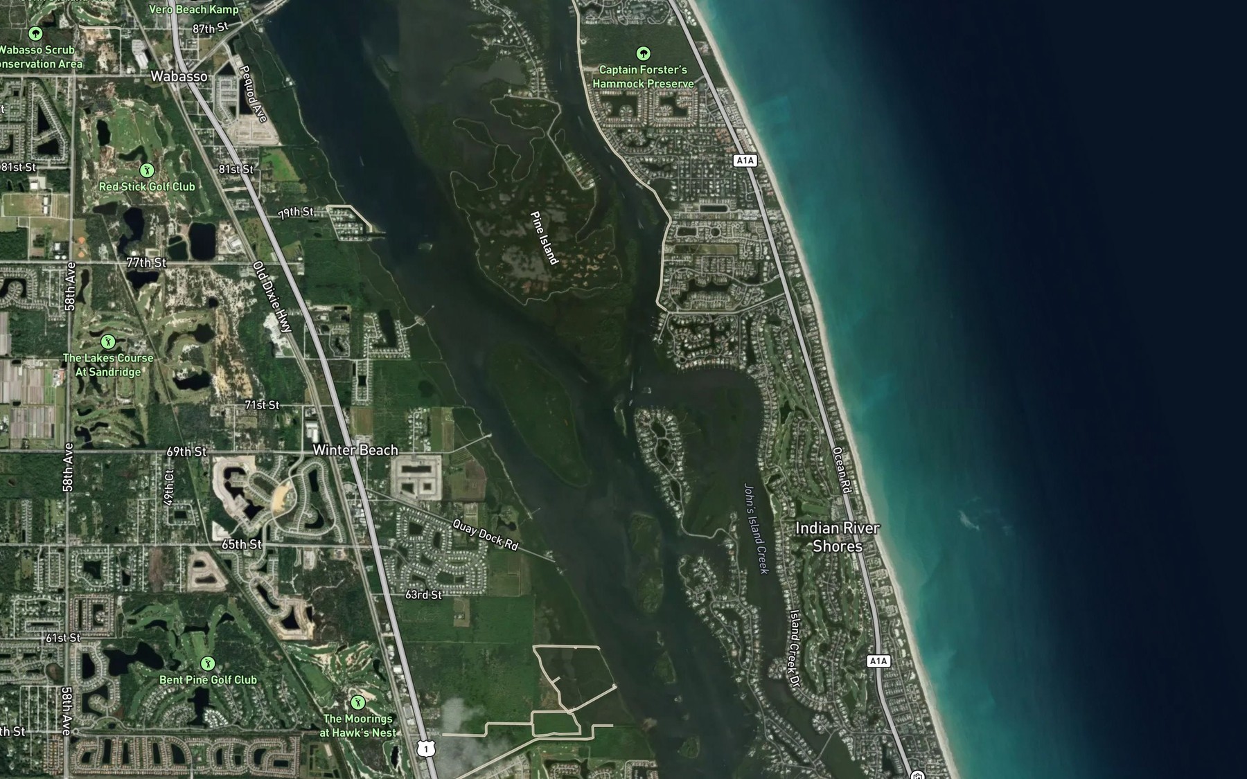 Satellite map of the Johns Island Creek