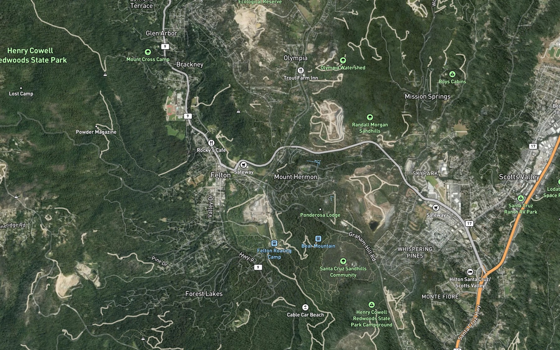 Satellite map of the Ferndell Creek