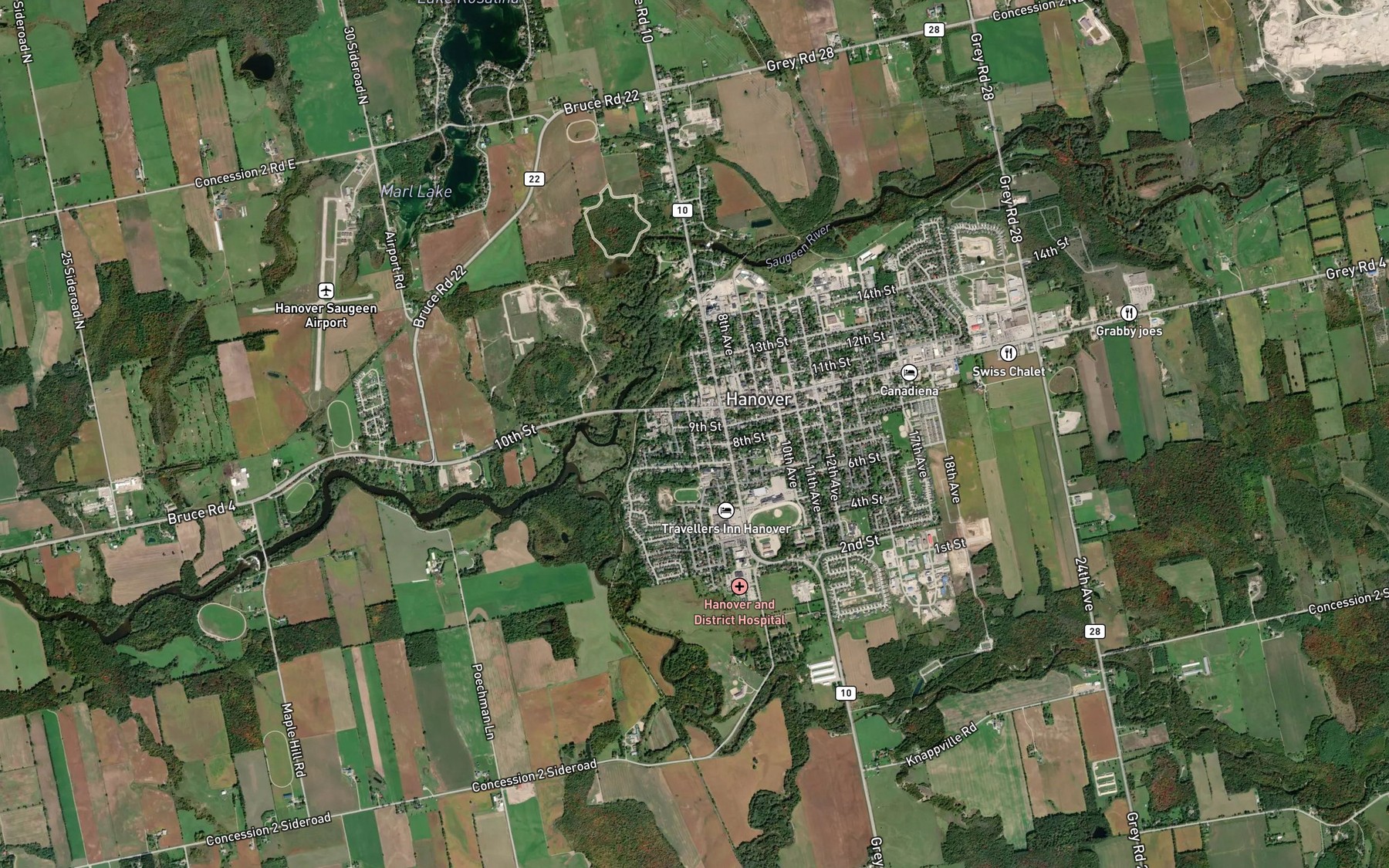 Satellite map of the South Saugeen River