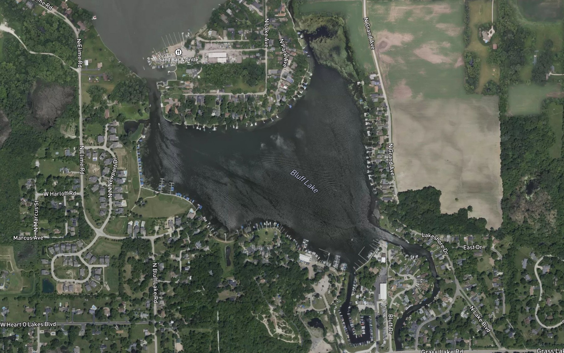 Satellite map of the Bluff Lake