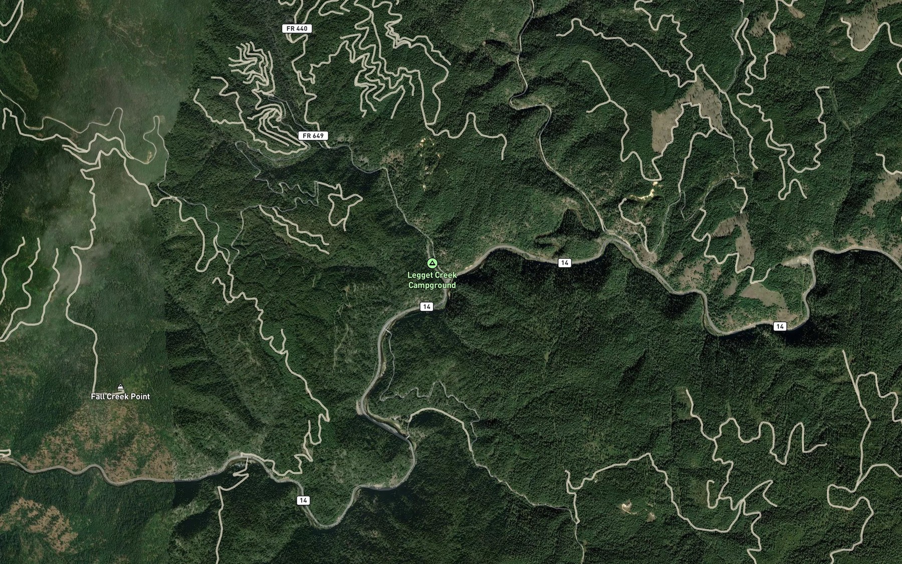 Satellite map of the Leggett Creek