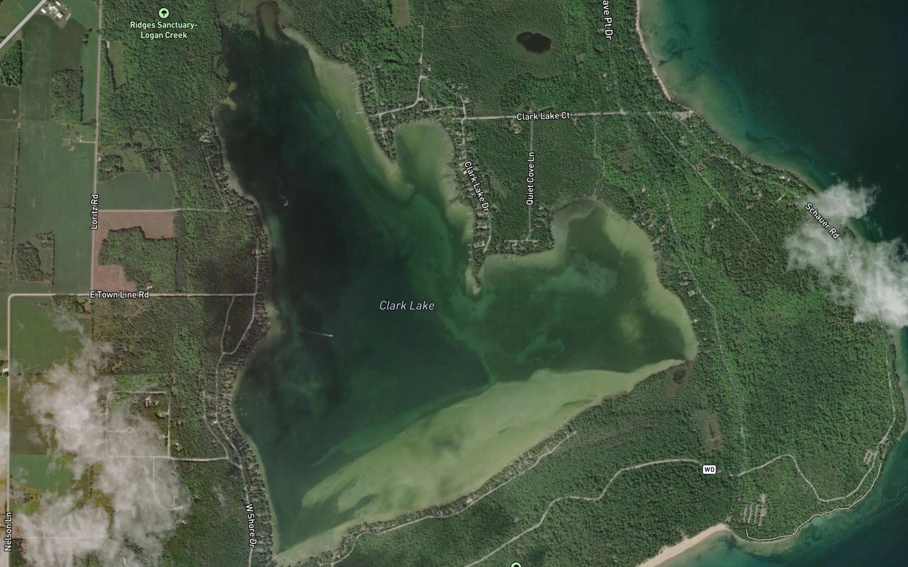 Satellite map of the Clark Lake