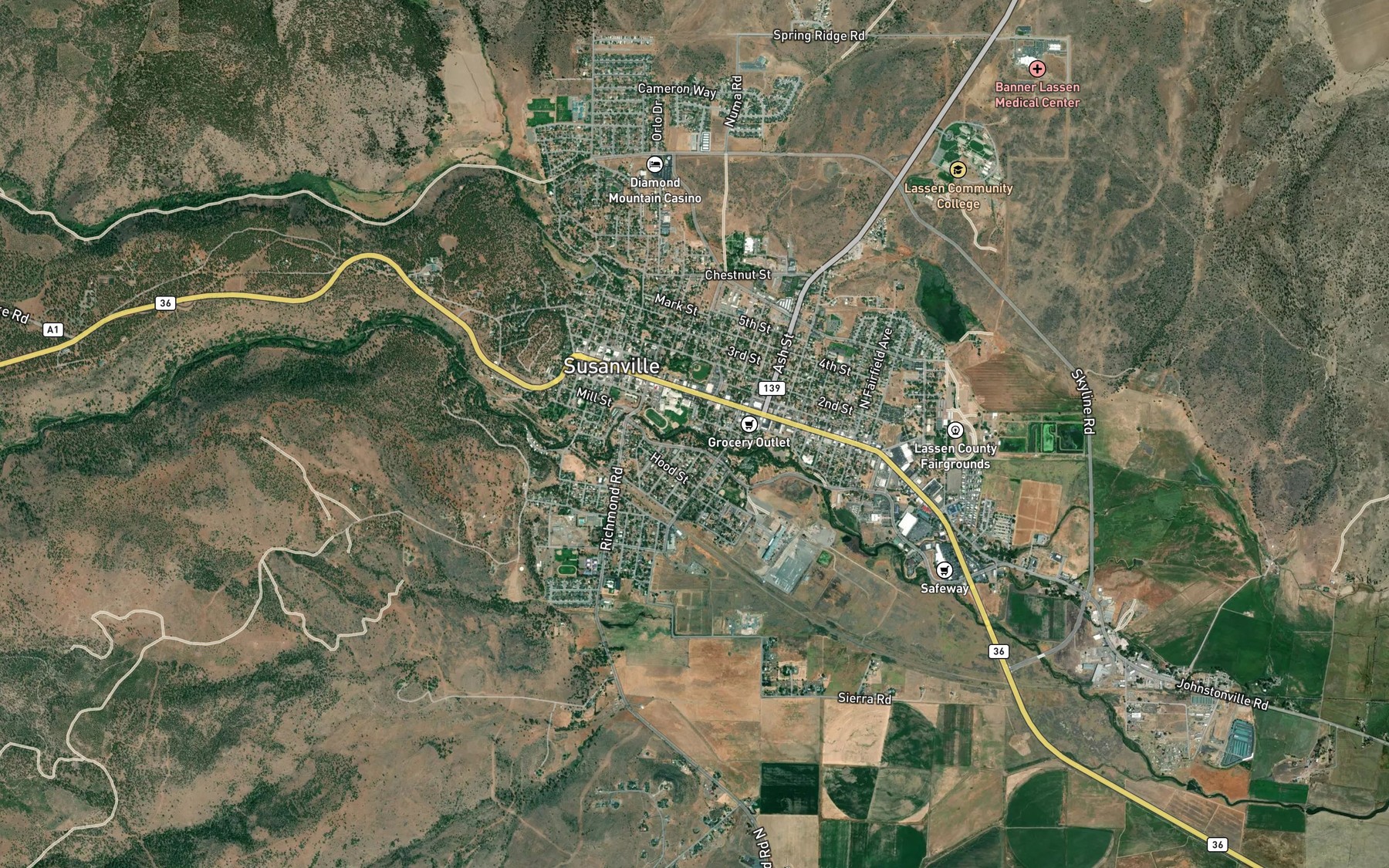 Satellite map of the Piute Creek