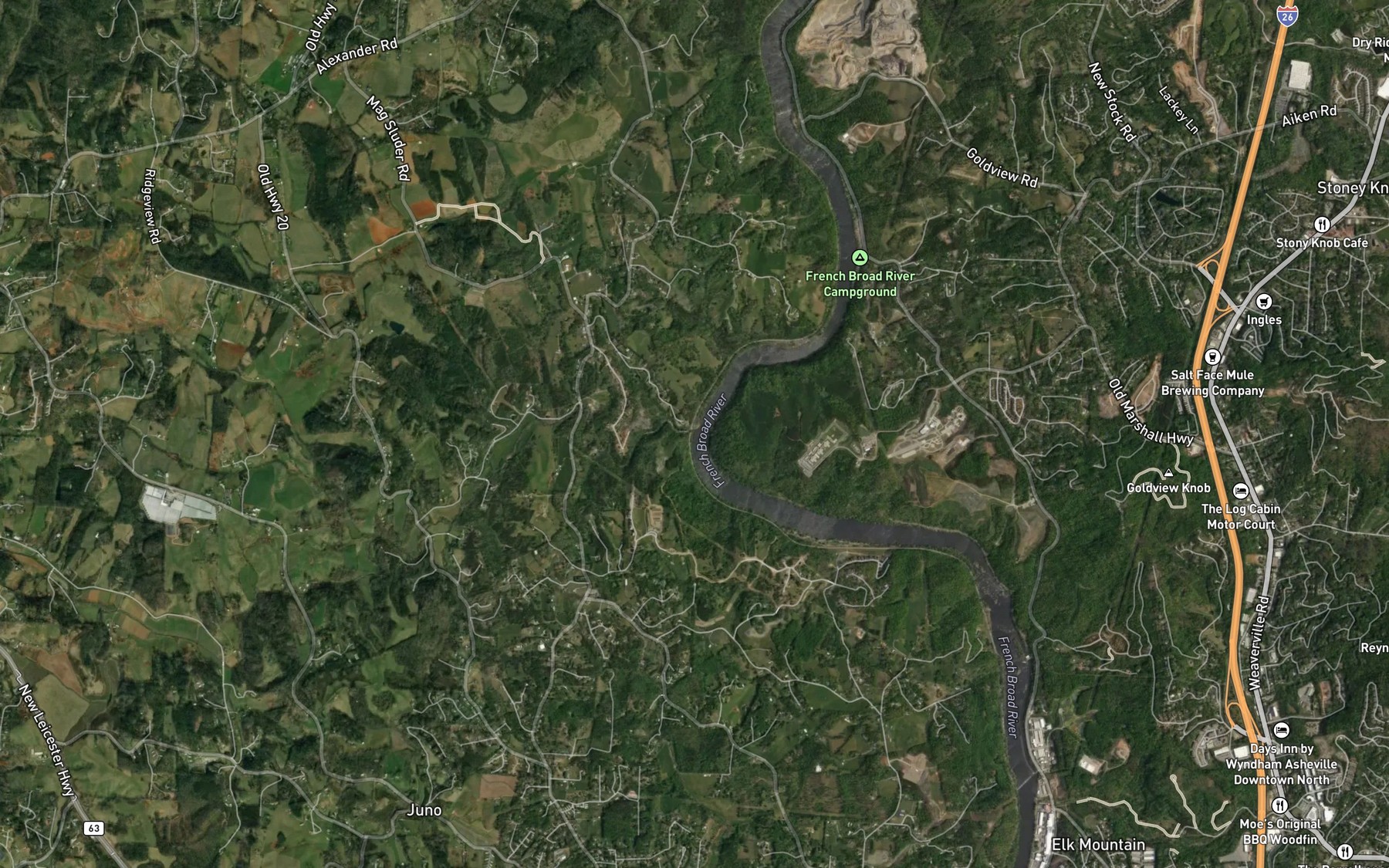 Satellite map of the Newfound Creek