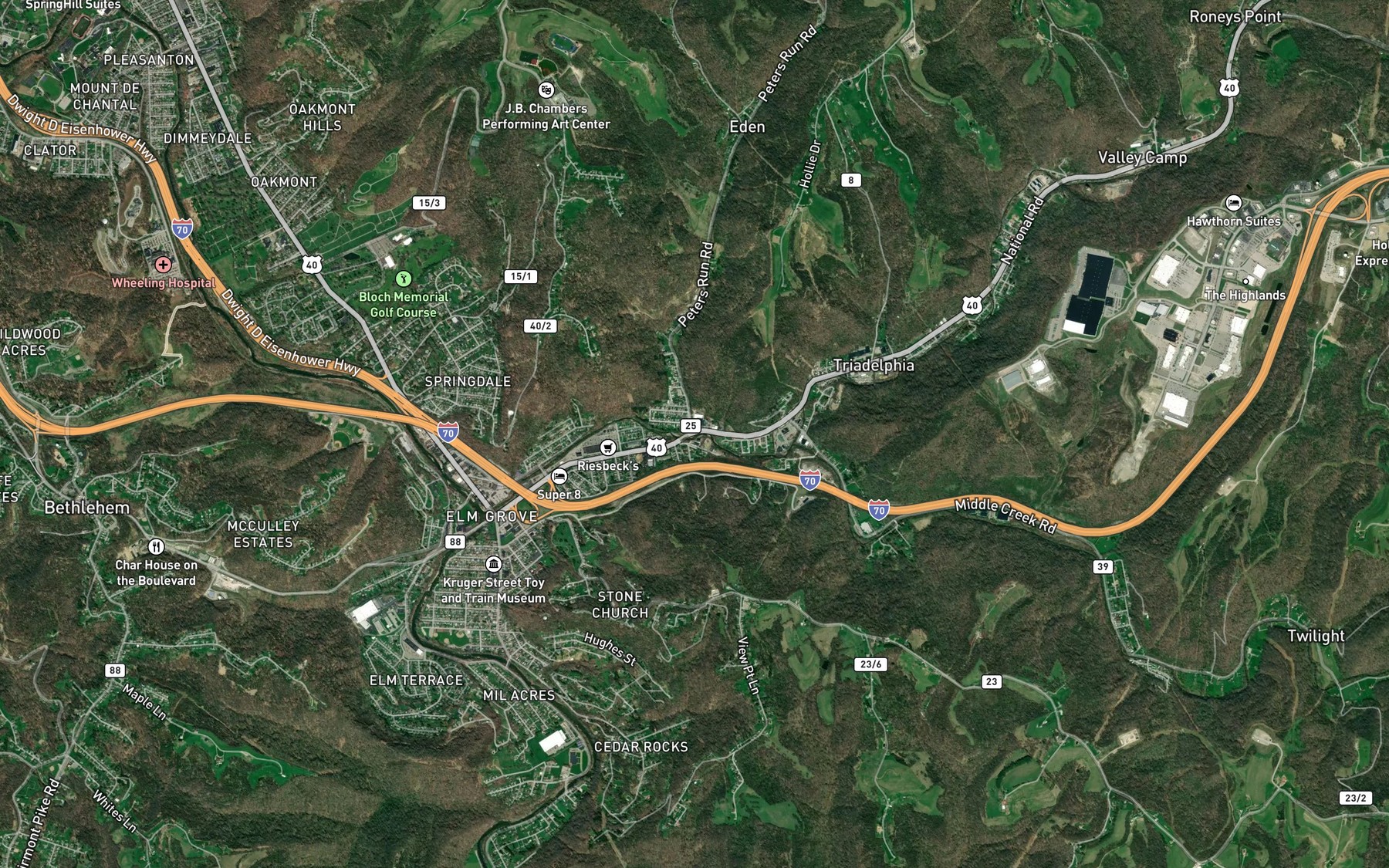 Satellite map of the Peters Run