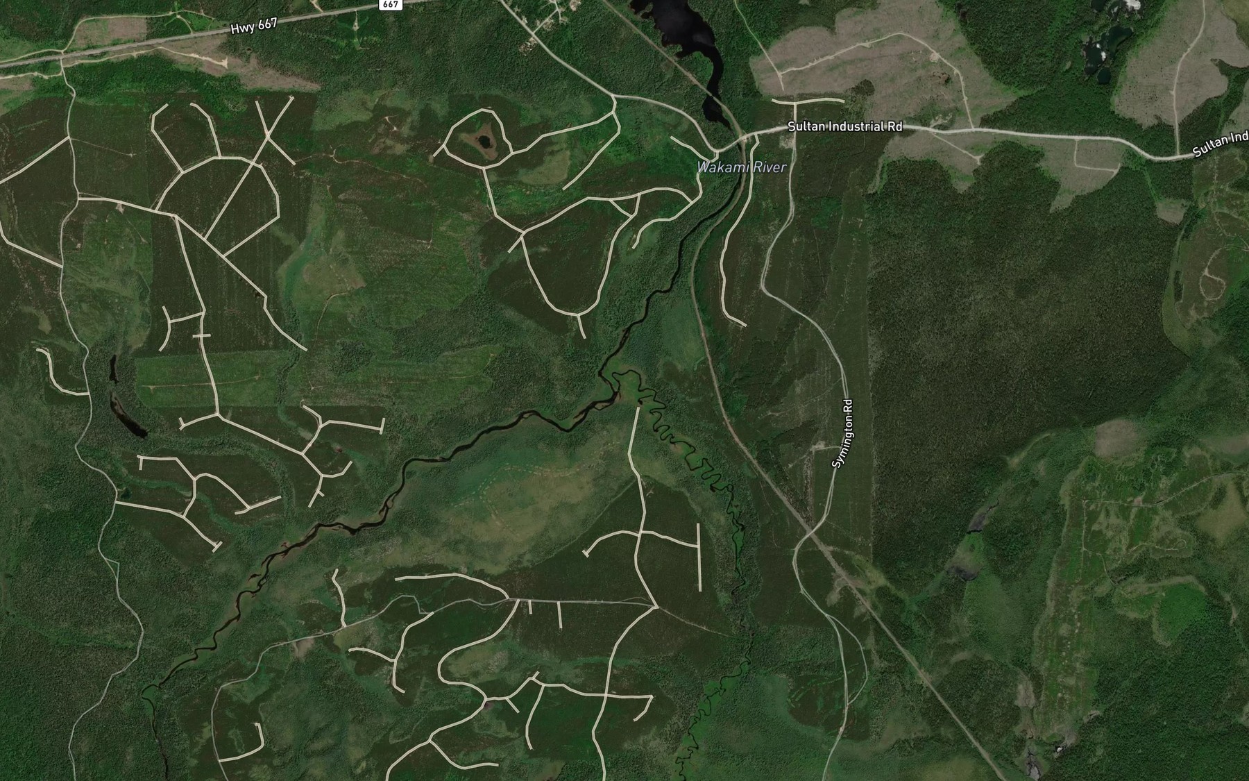 Satellite map of the Little Wakami River