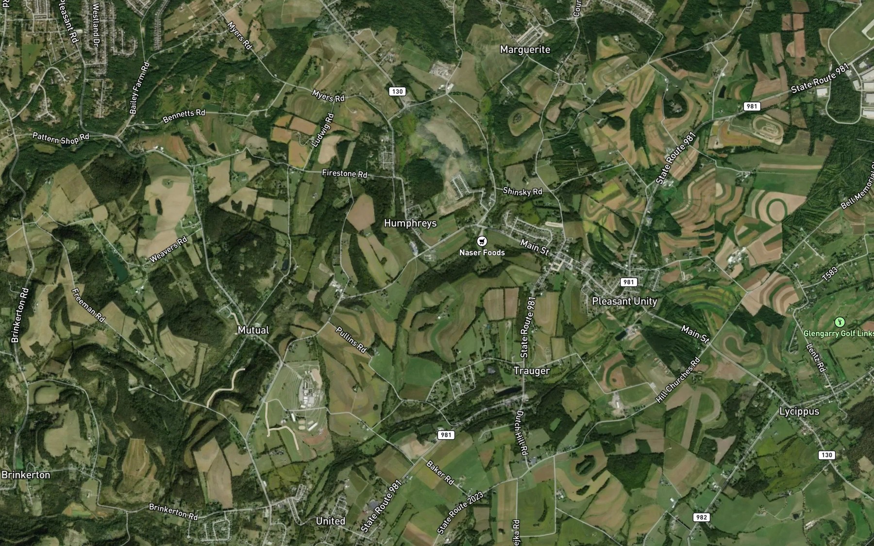 Satellite map of the Humphreys Run