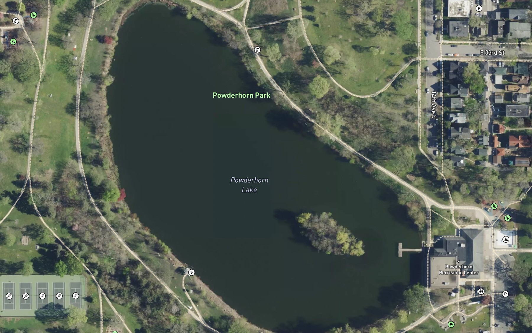 Satellite map of the Powderhorn Lake