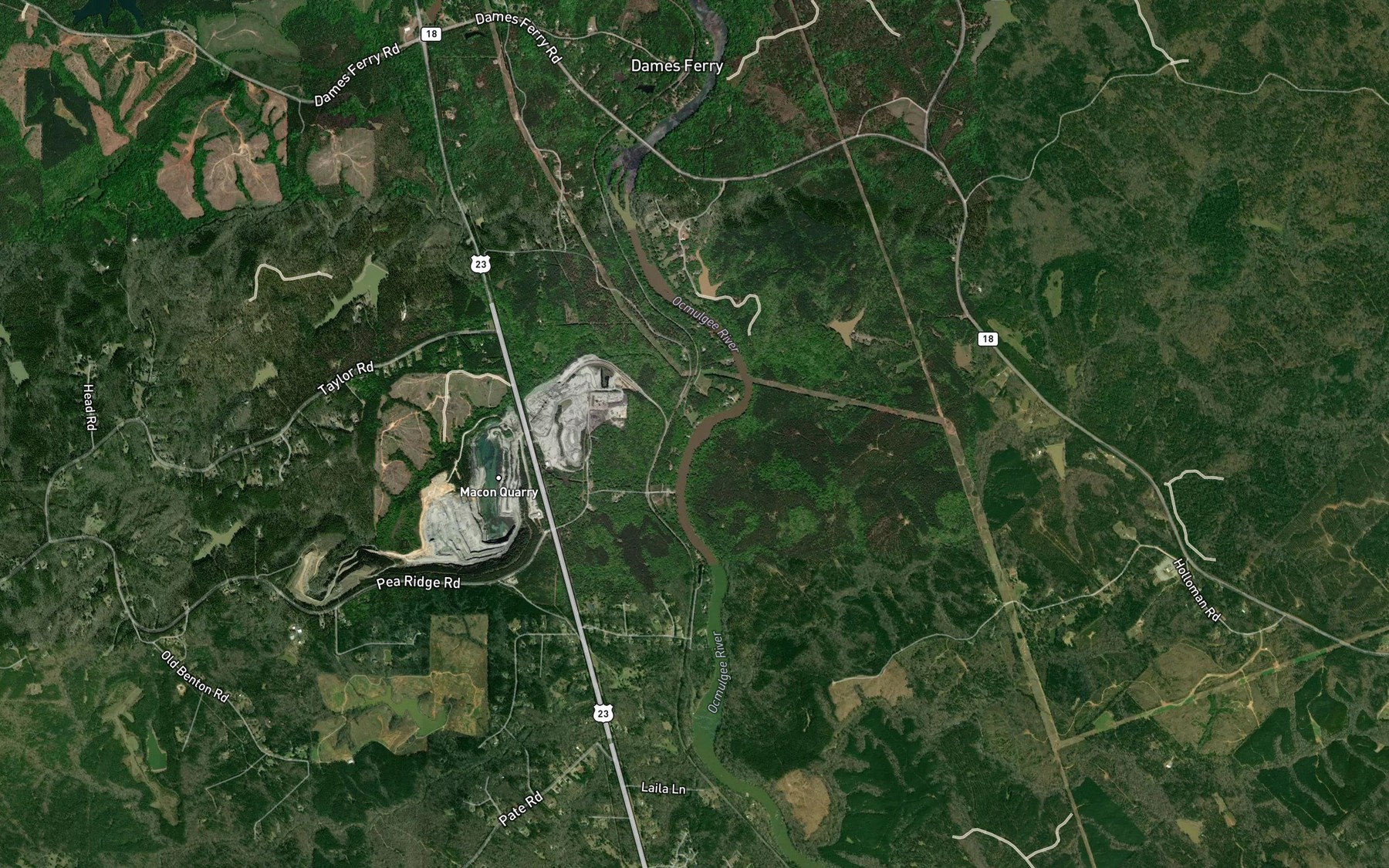 Satellite map of the Rum Creek