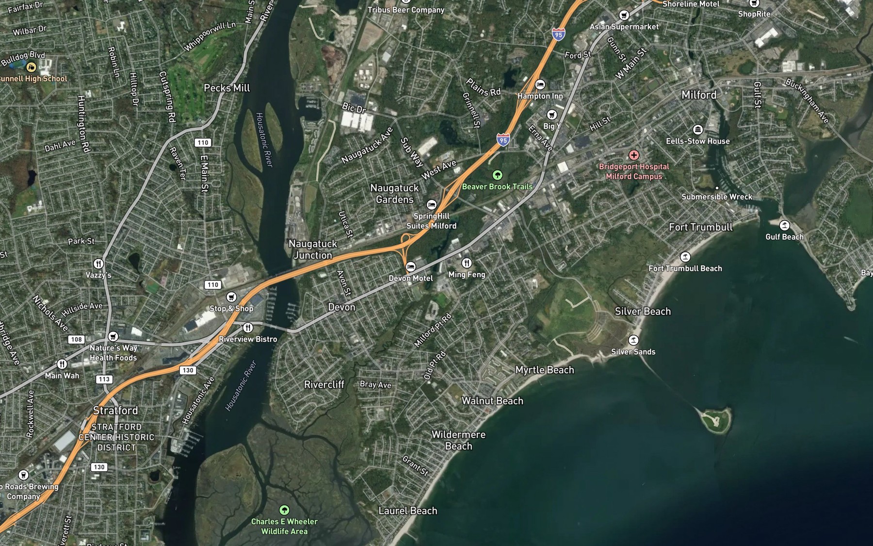 Satellite map of the Milford Reservoir