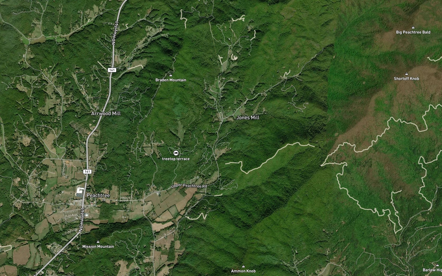 Satellite map of the Burl Branch