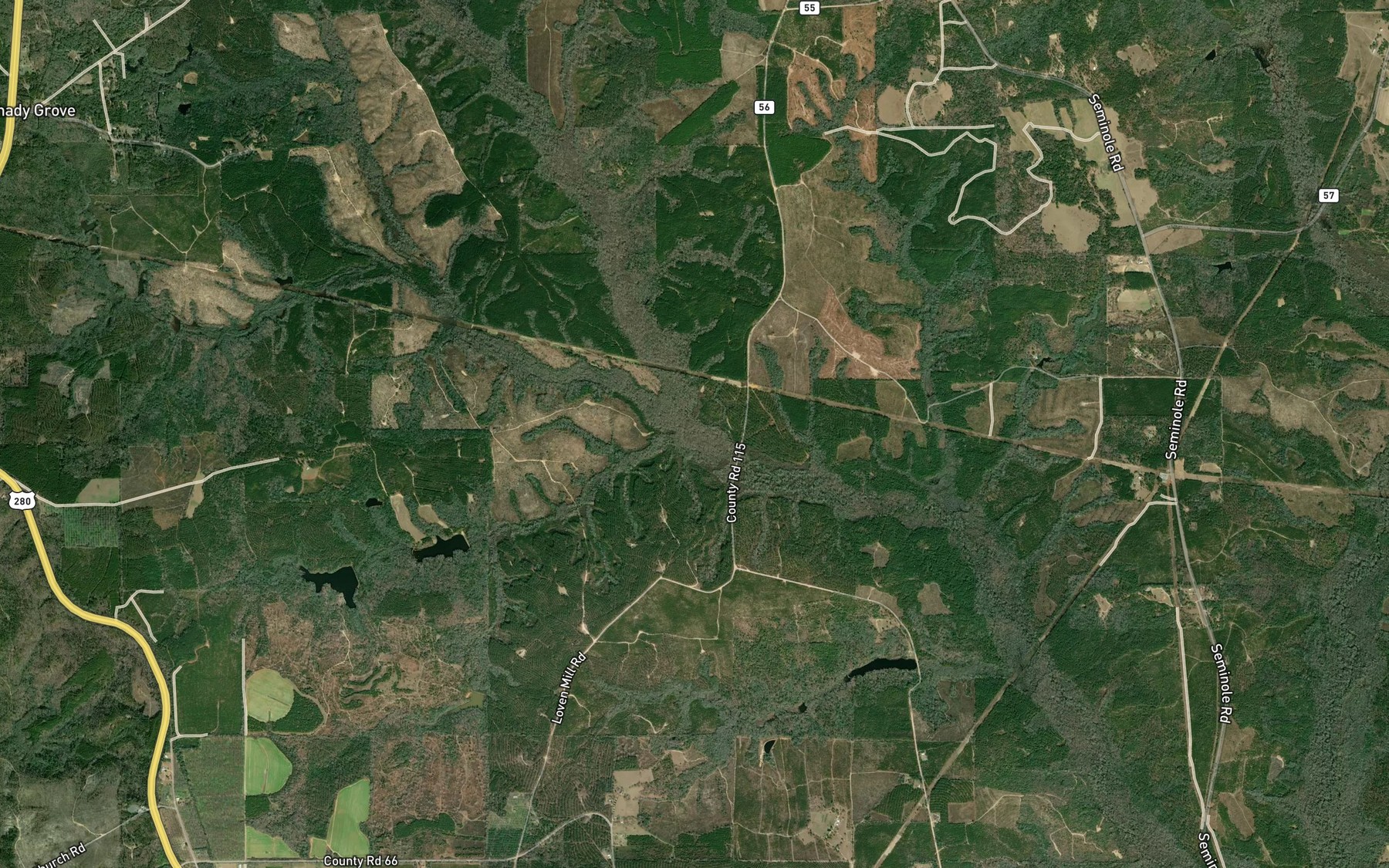 Satellite map of the Little Slaughter Creek