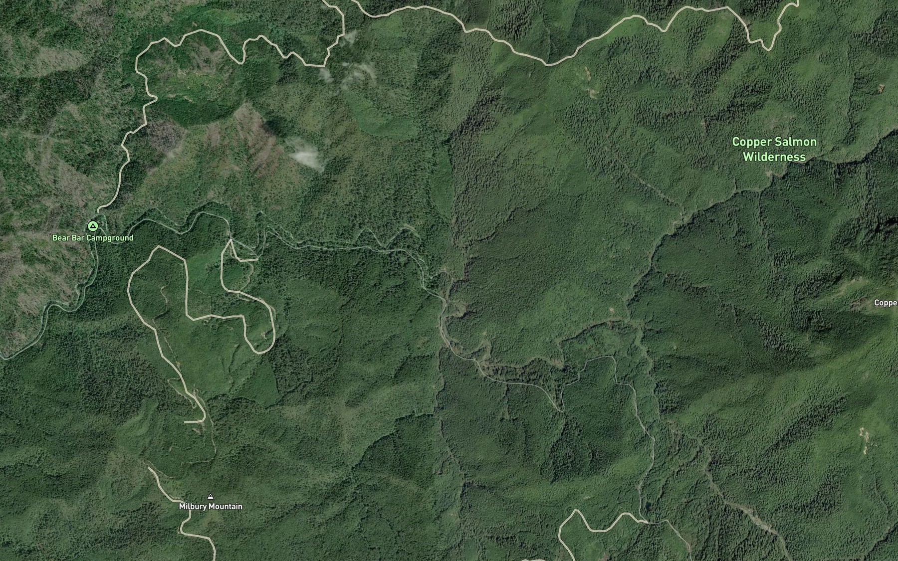 Satellite map of the Bungalow Creek