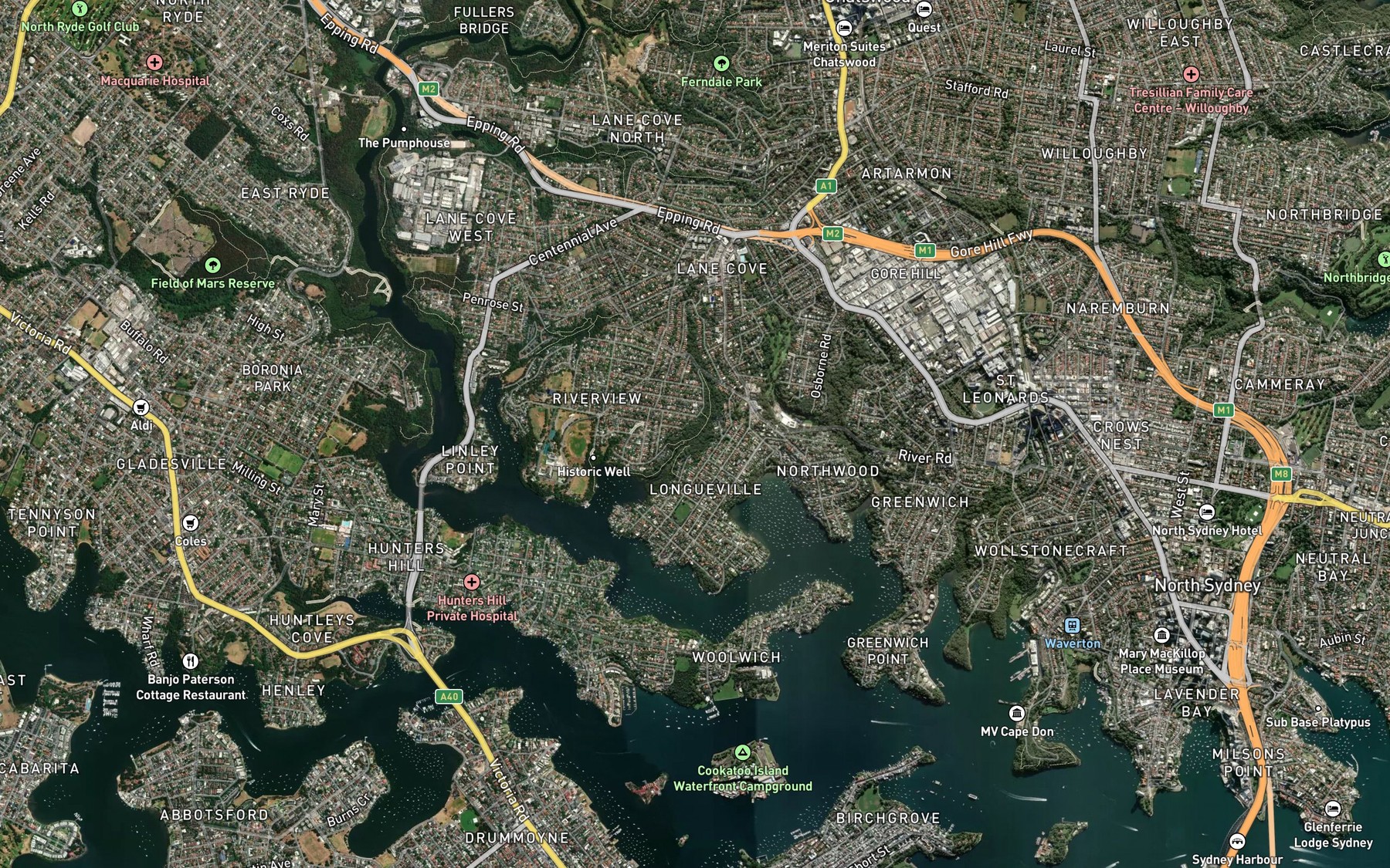 Satellite map of the Tamborine Creek