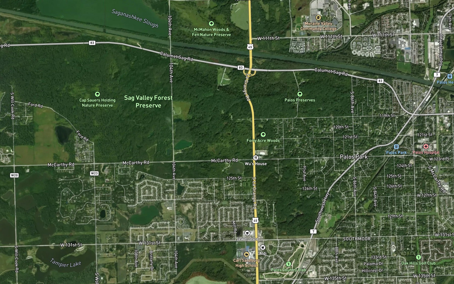 Satellite map of the Laughing Squaw Sloughs
