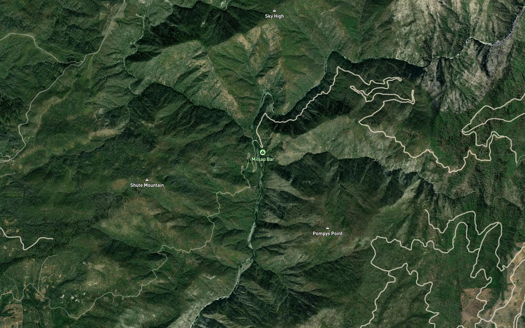 Satellite map of the South Branch Middle Fork Feather River