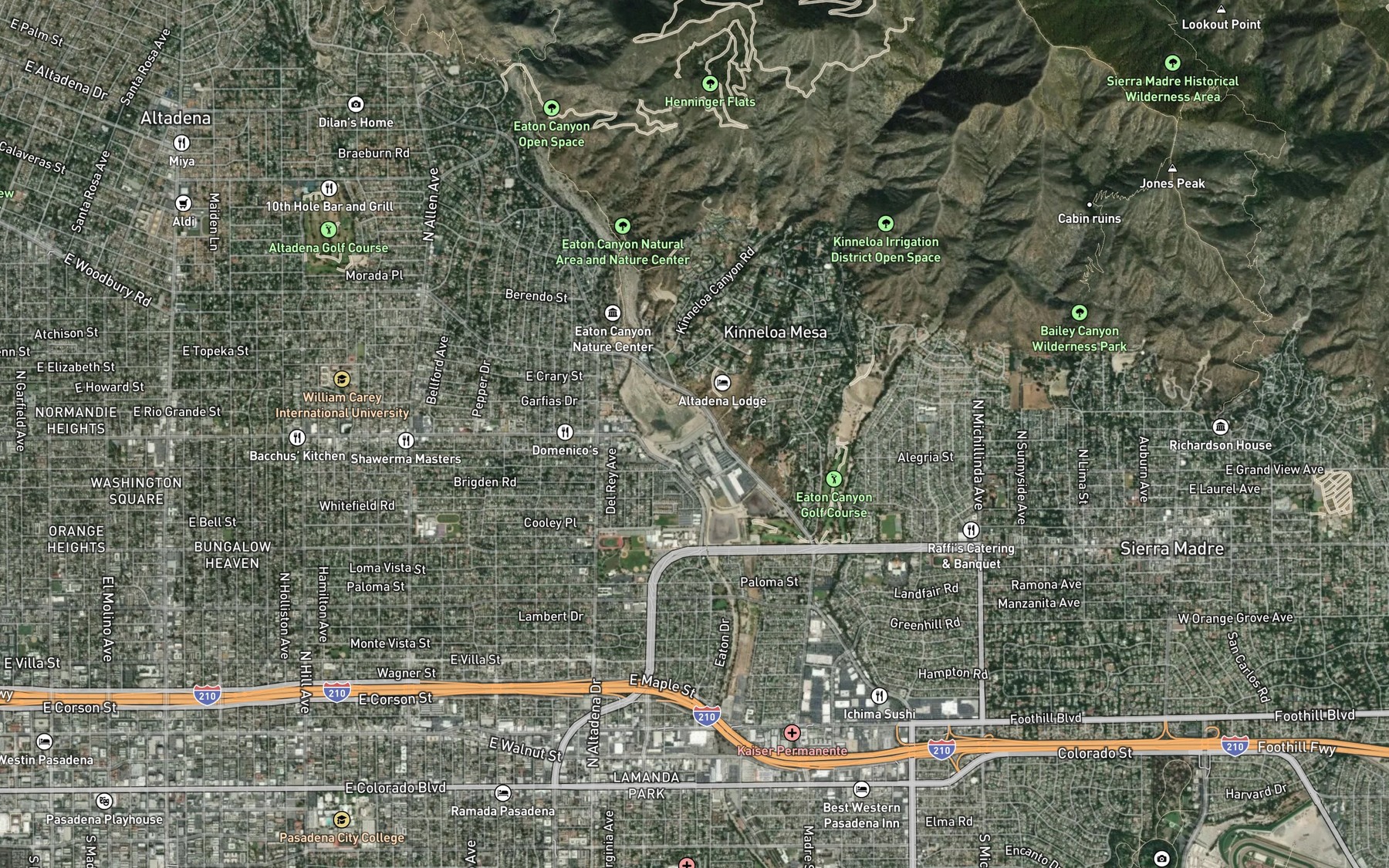 Satellite map of the Eaton Canyon Reservoir