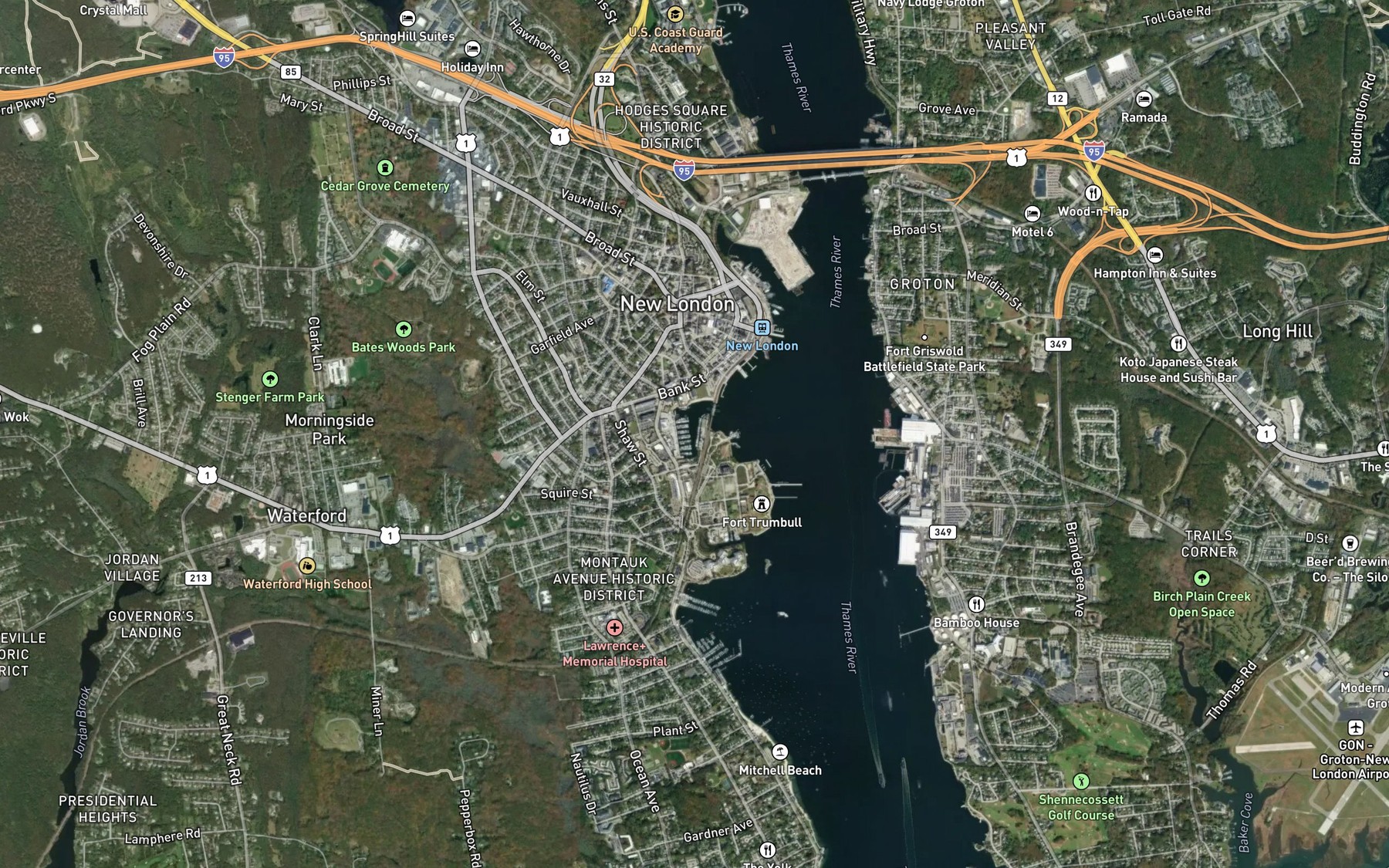 Satellite map of the Shaw Cove
