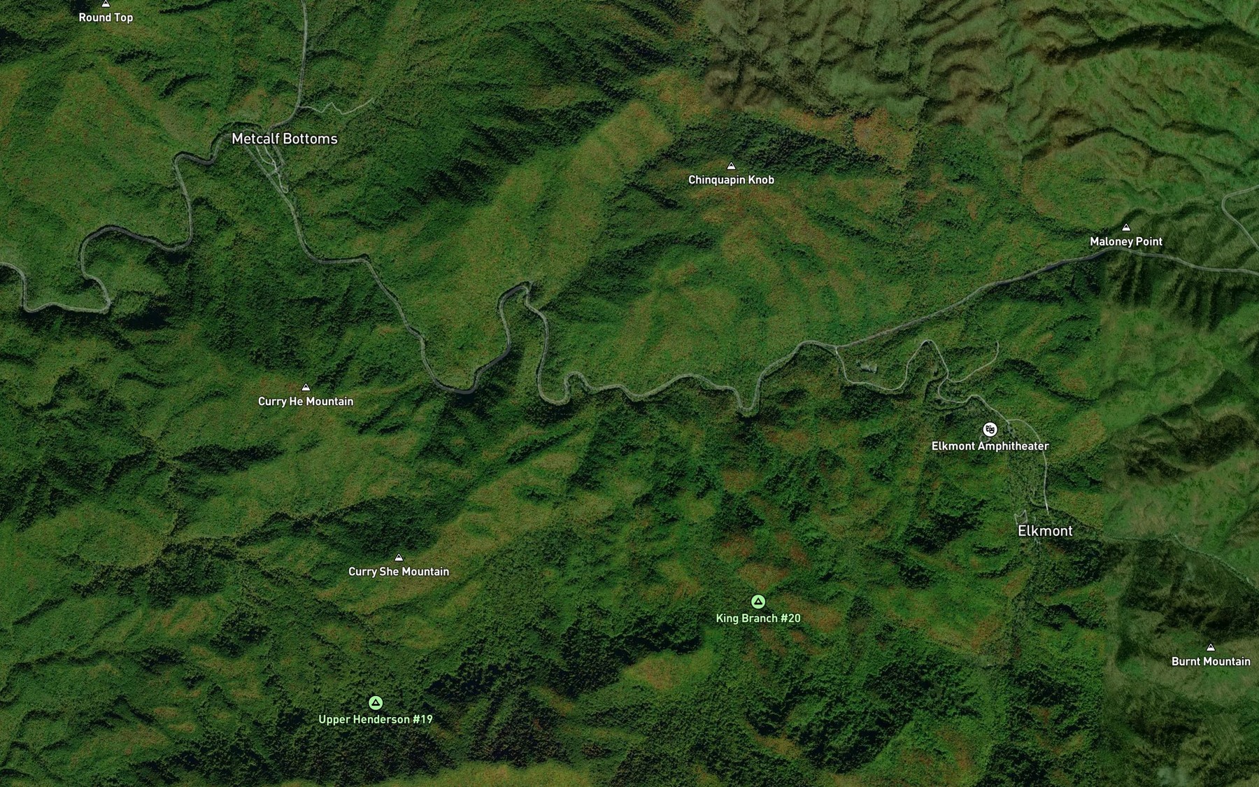 Satellite map of the Rattlebox Branch