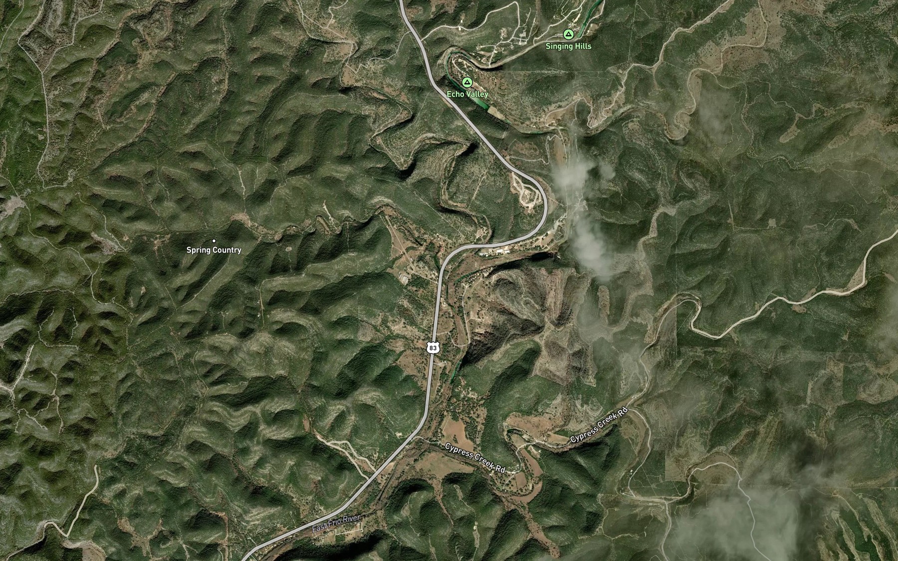 Satellite map of the Bee Creek