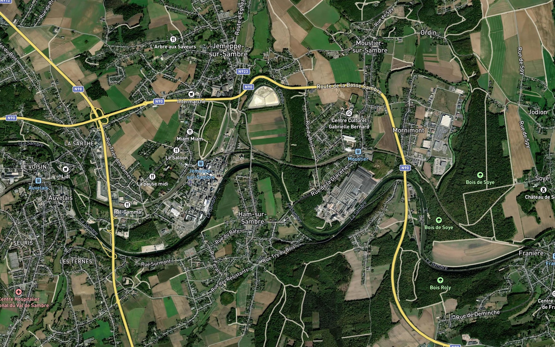 Satellite map of the Orneau