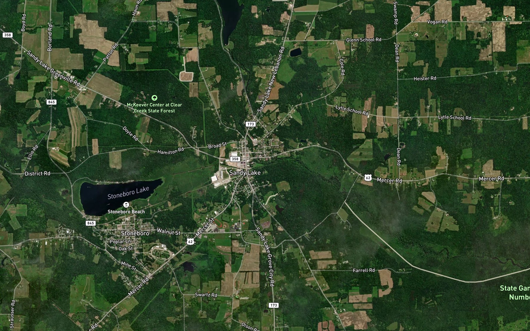 Satellite map of the McCutcheon Run