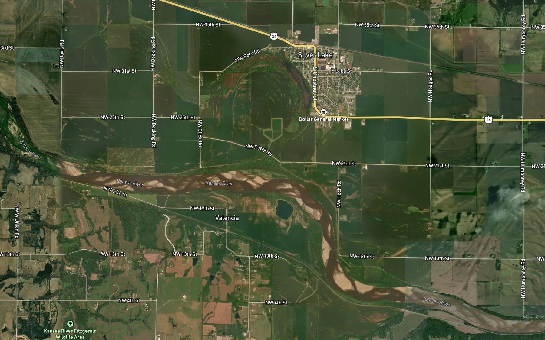 Satellite map of the Ensign Creek