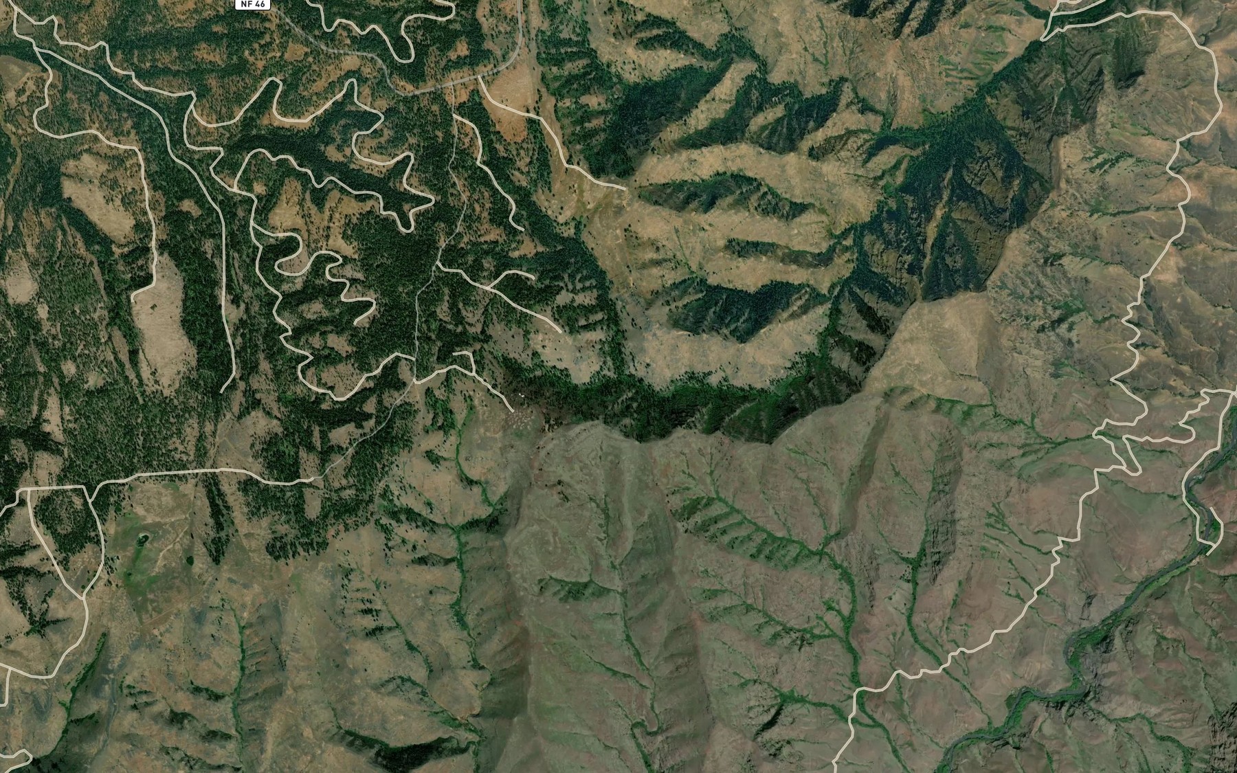 Satellite map of the Dry Lake Fork