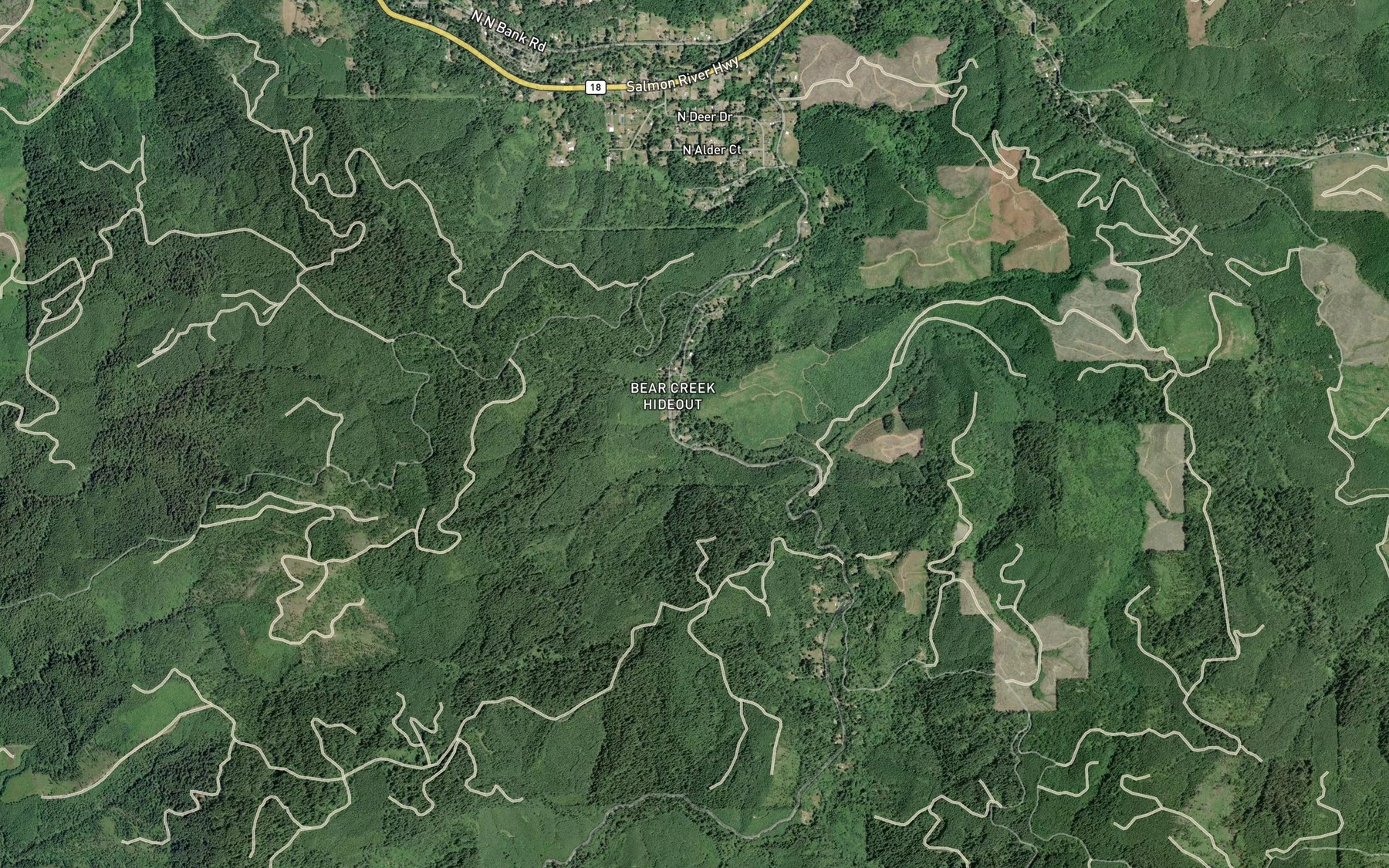 Satellite map of the Callow Creek