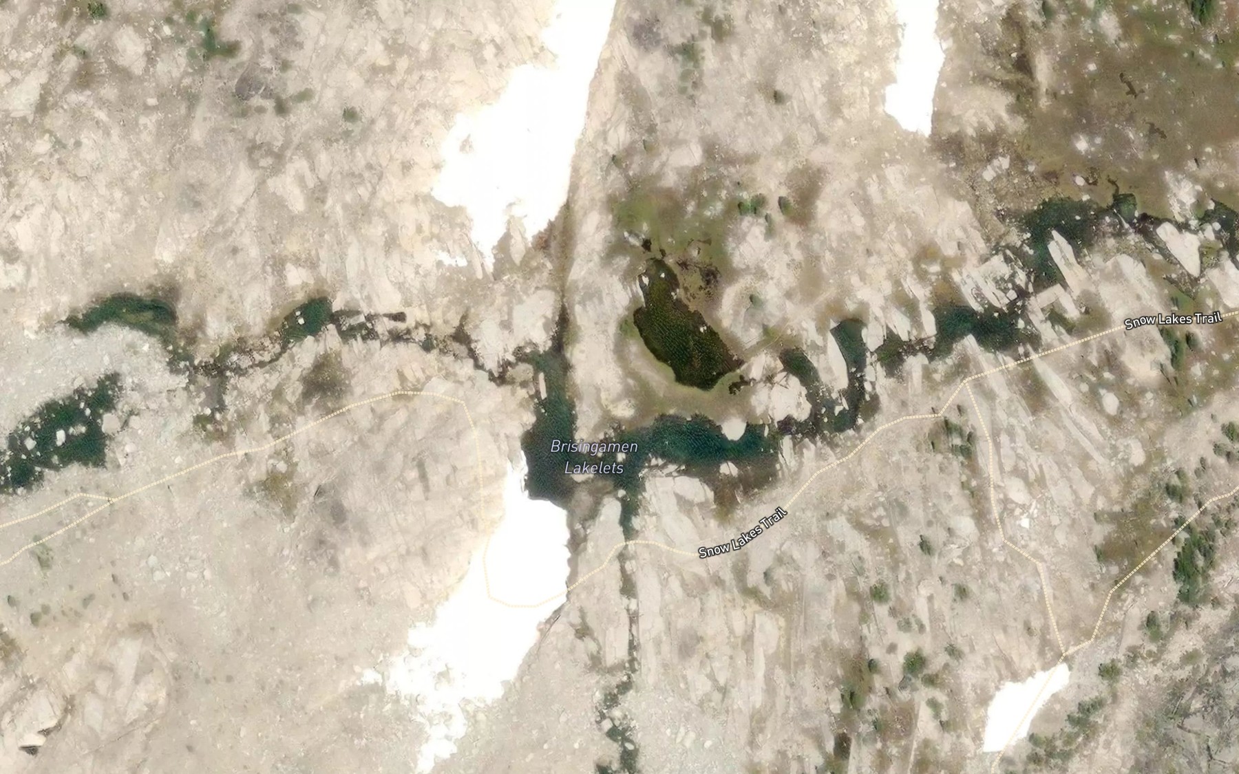 Satellite map of the Enchantment Lakes