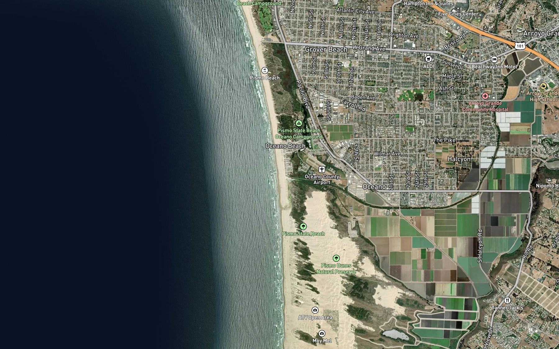 Satellite map of the Arroyo Grande Creek