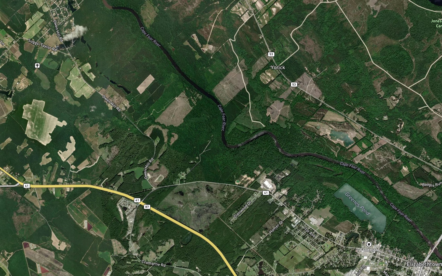 Satellite map of the Bakers Creek
