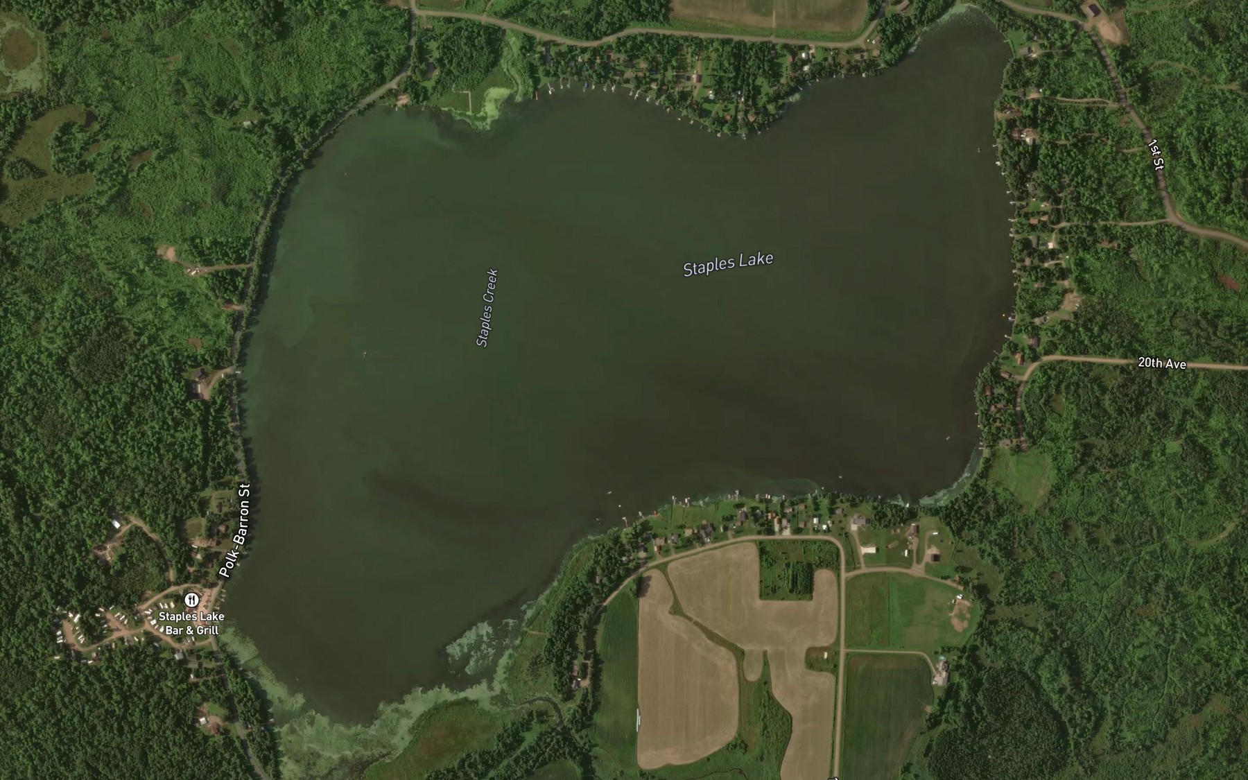 Satellite map of the Staples Lake