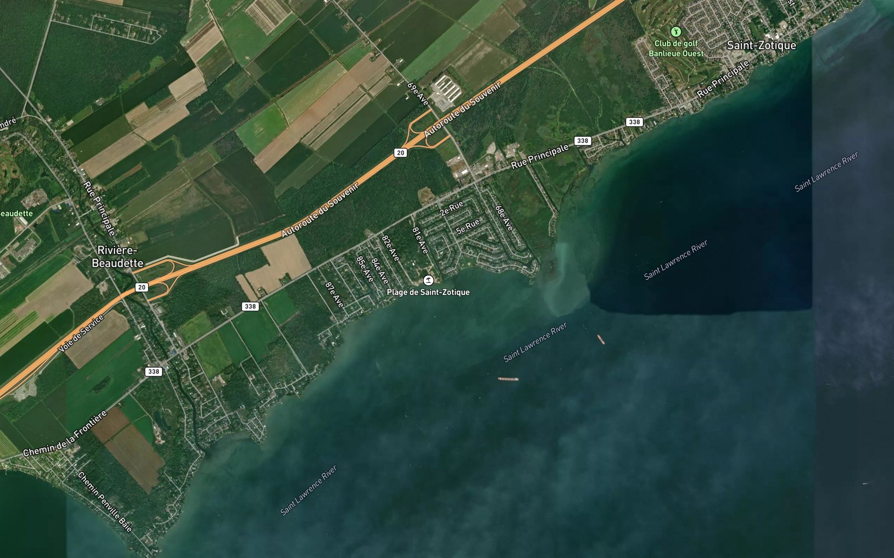Satellite map of the Ruisseau des Dix-Huit Arpents