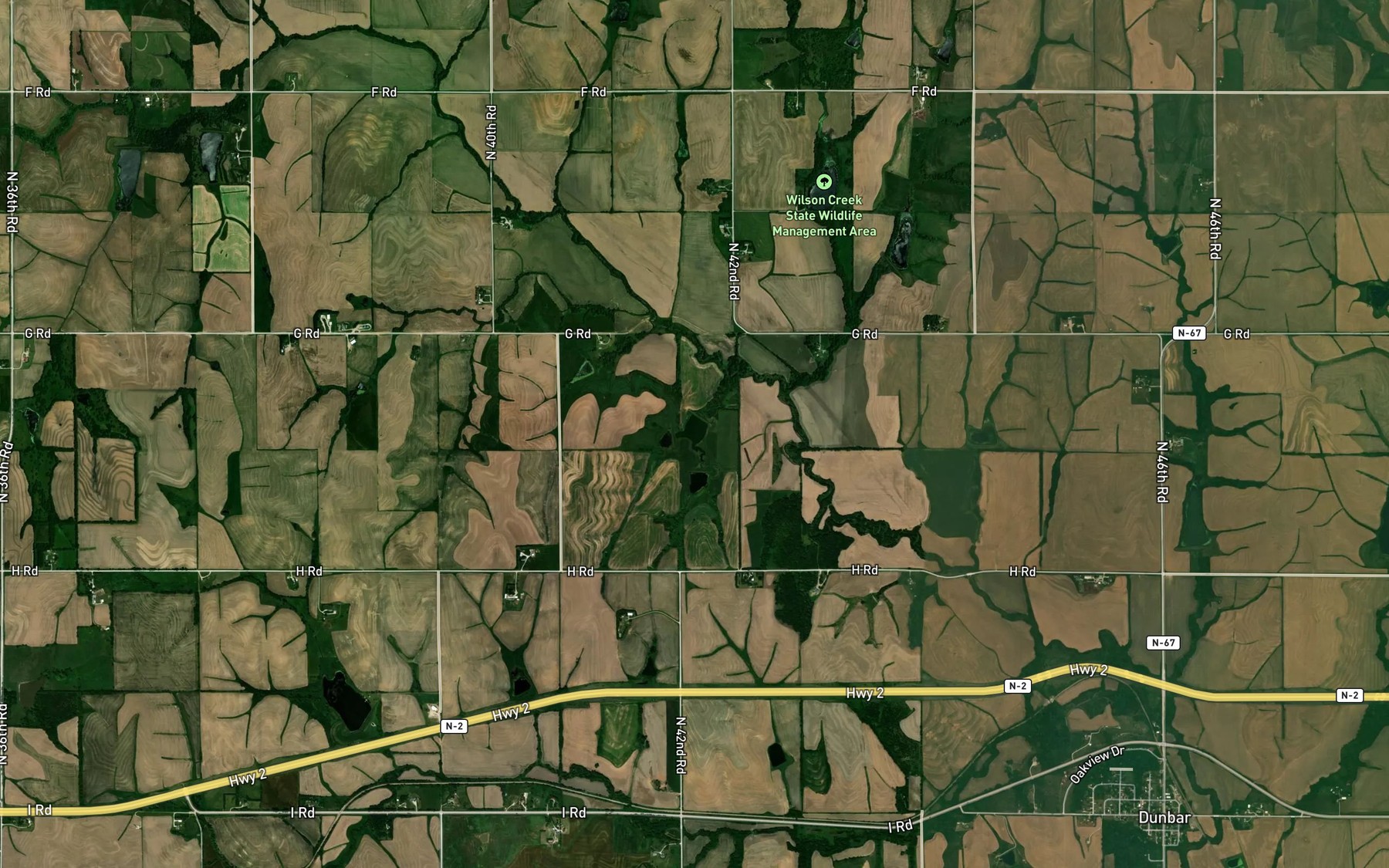 Satellite map of the Wilson Creek Reservoir 2-2