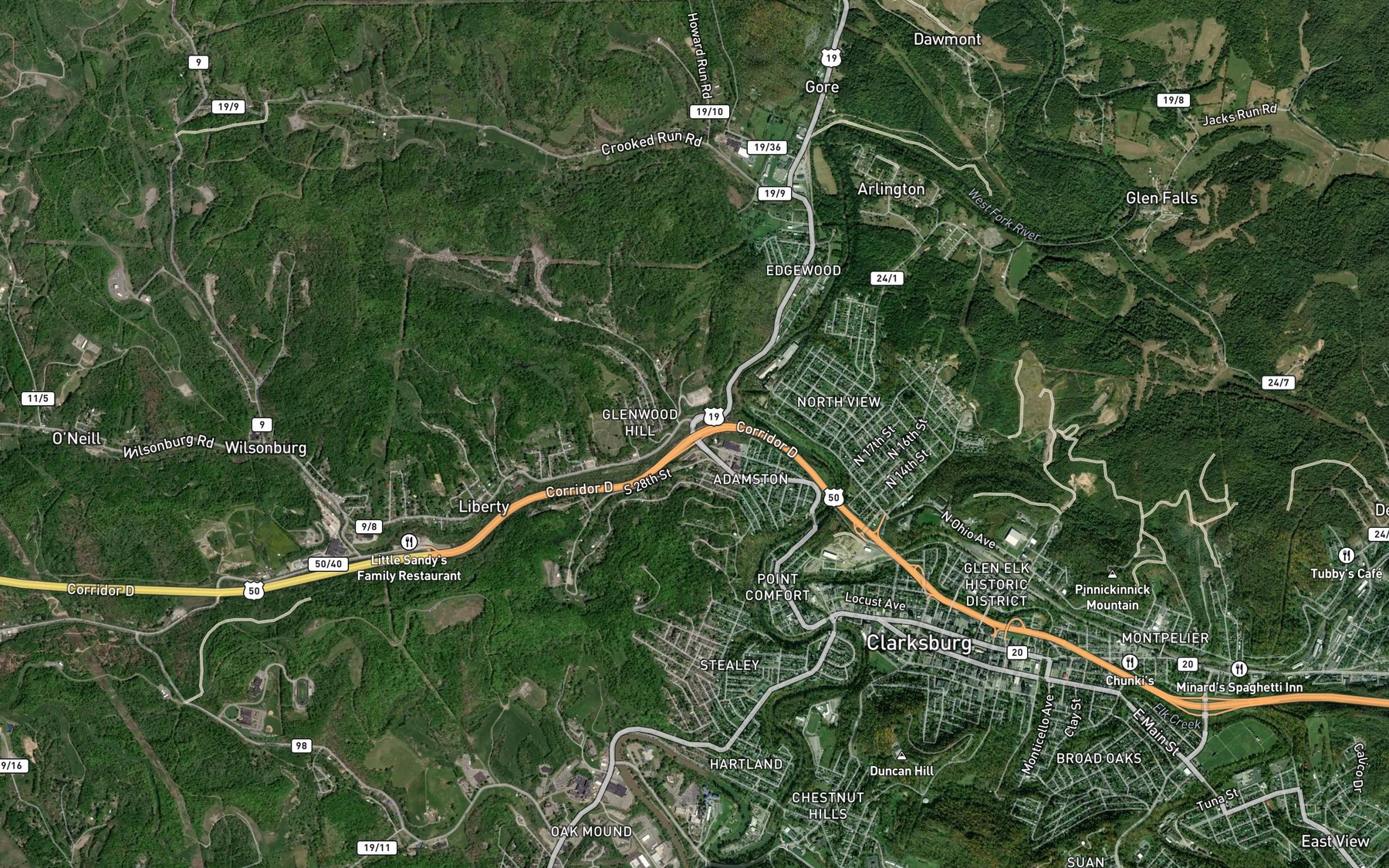 Satellite map of the Stone Coal Run