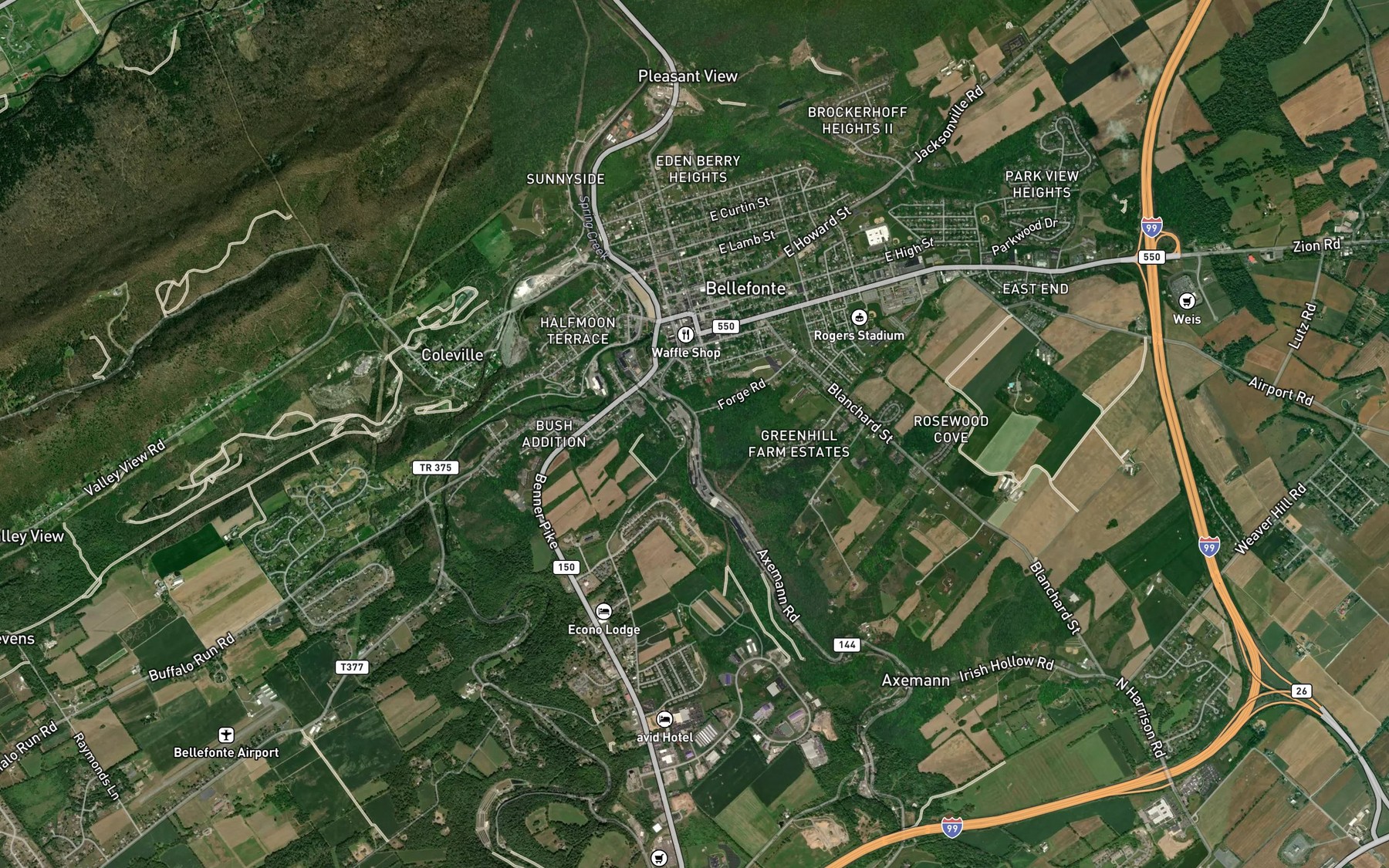 Satellite map of the Kelley Spring