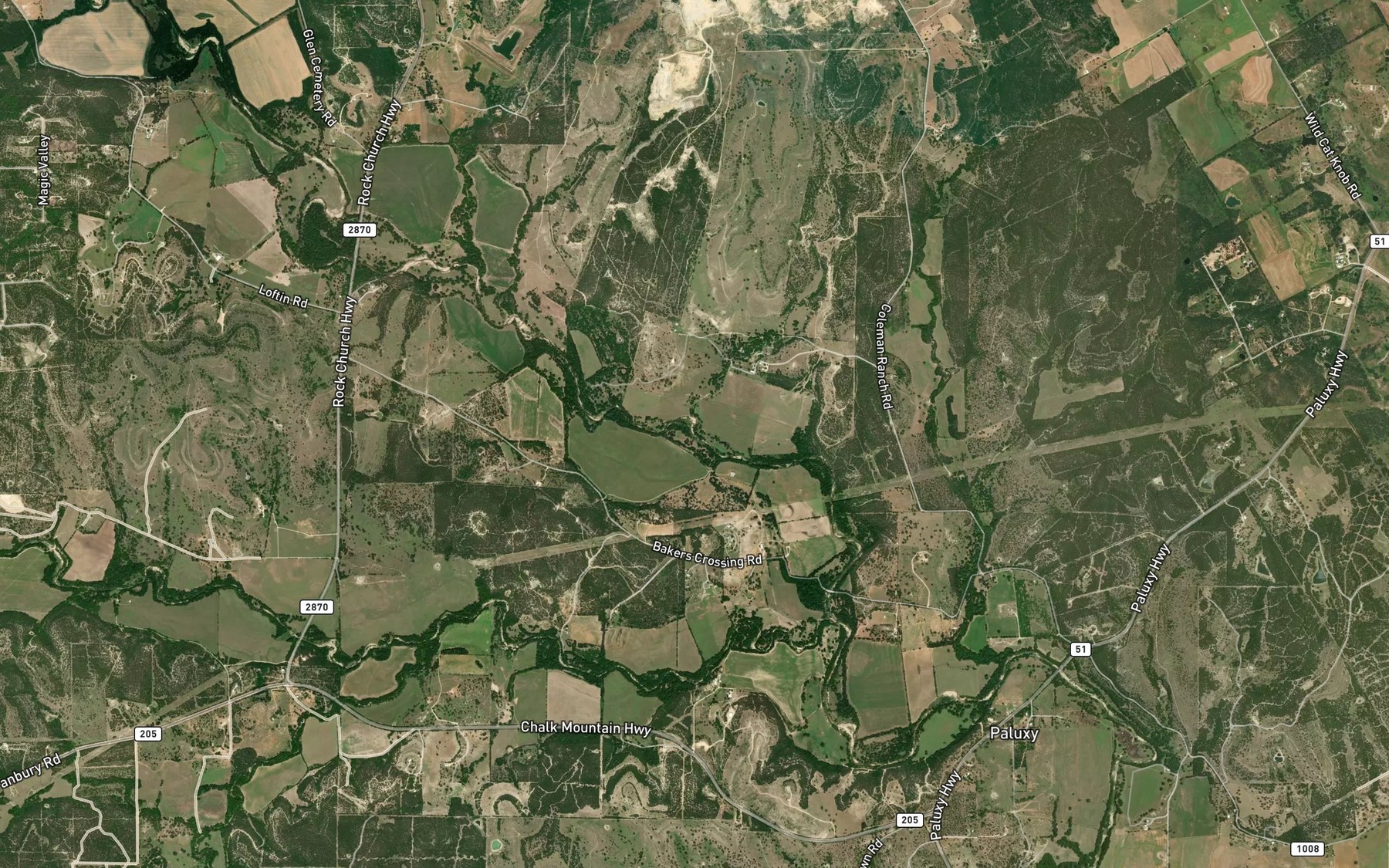 Satellite map of the Dunnagan Branch