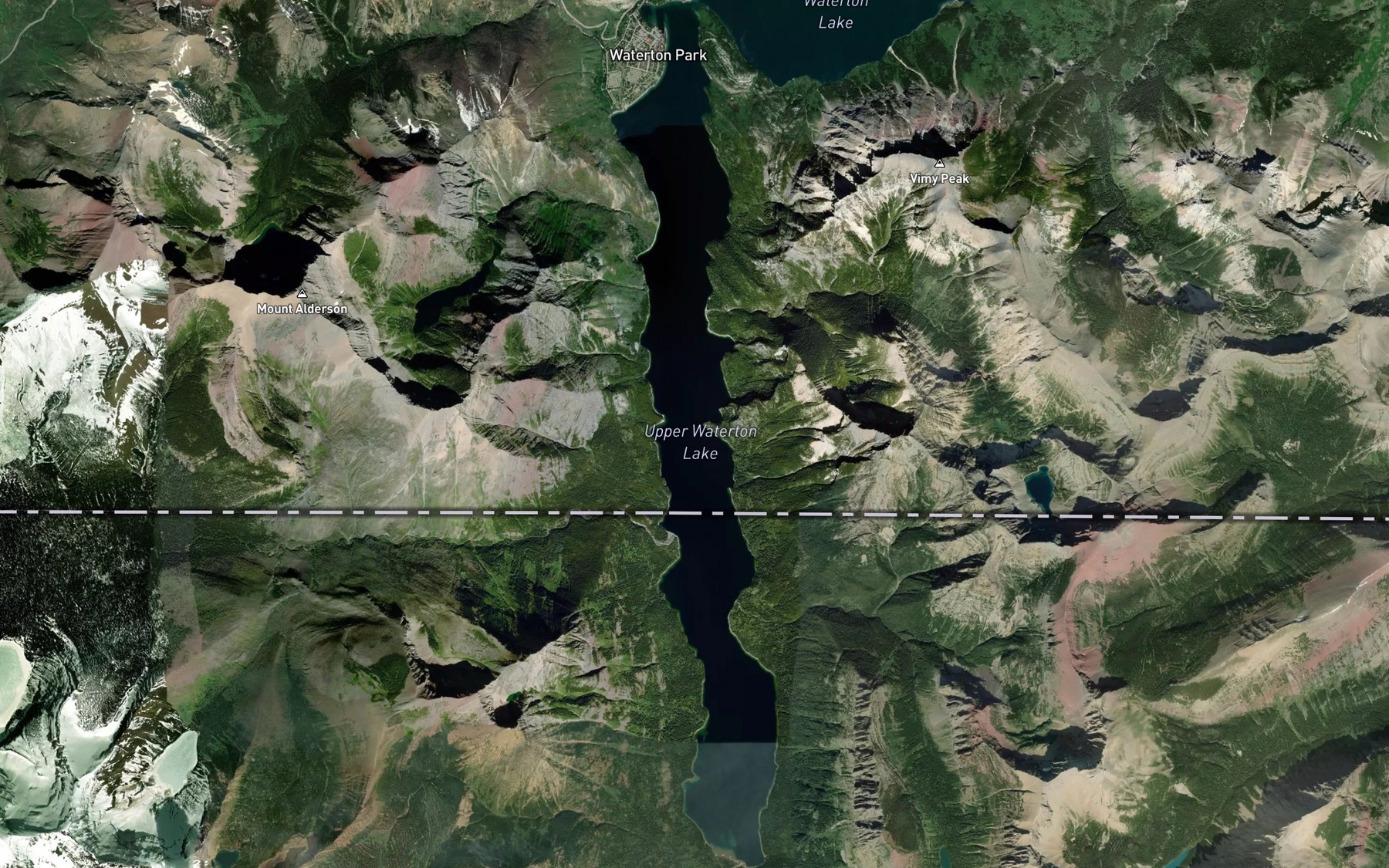 Satellite map of the Upper Waterton Lake